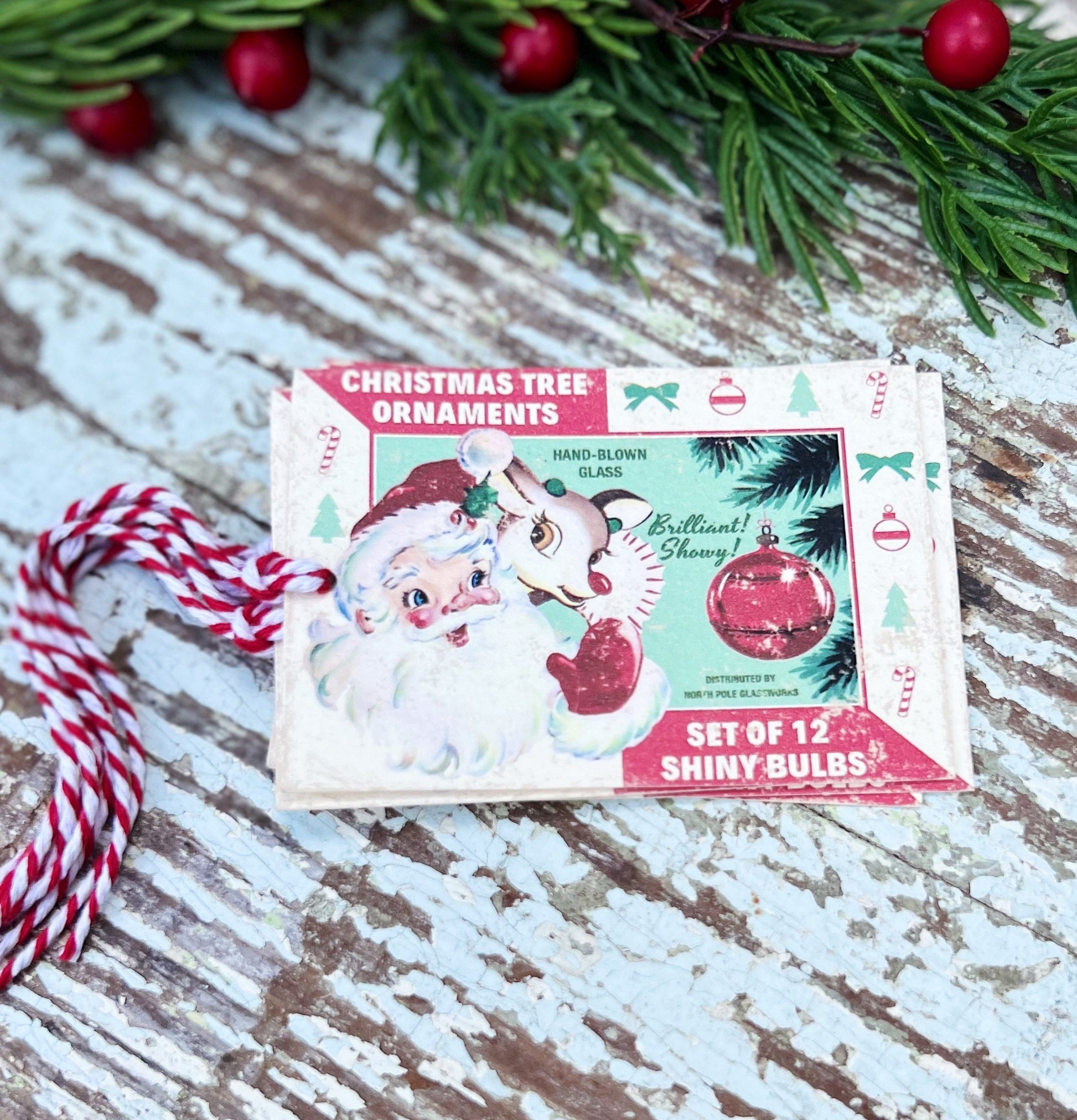 Christmas GIFT TAGS Santa Rudolph Vintage Retro Farmhouse Decor Gift Wrap Primitive Christmas Favor Ornament