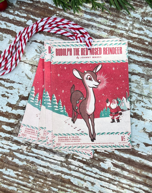 Christmas GIFT TAGS Rudolph Reindeer Vintage Retro Farmhouse Decor Gift Wrap Primitive Christmas Favor
