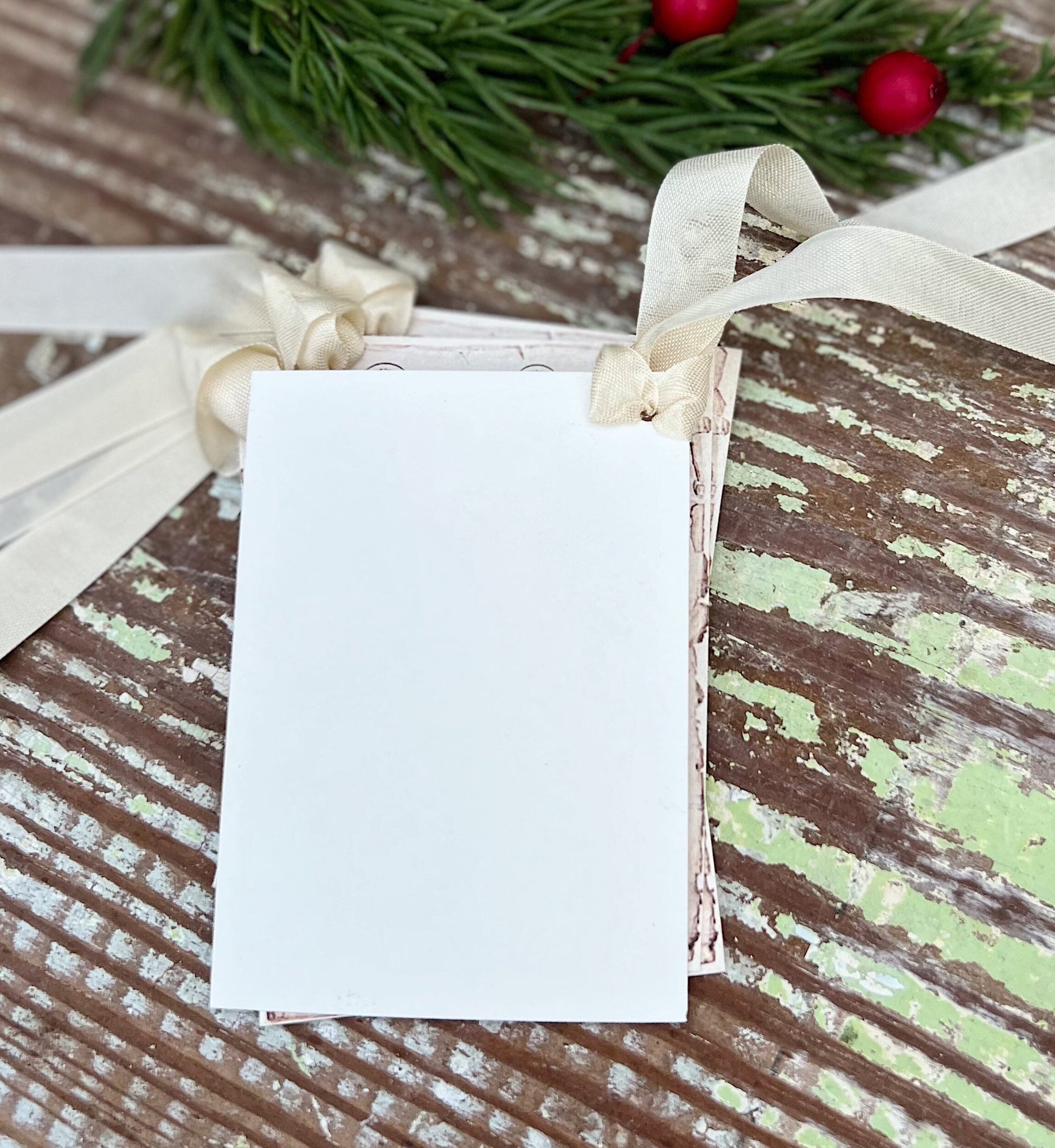 Christmas Gift Tags Vintage BLUE SANTA CLAUS with Tree Farmhouse Christmas Decor Christmas Card French Shabby Gift Wrap
