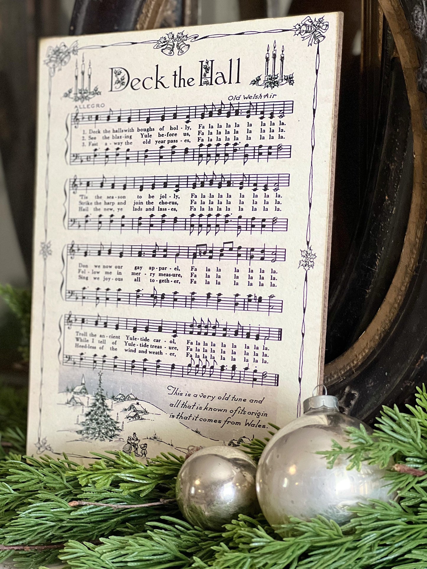 DECK THE HALLS Sign Wood Vintage Sheet Music Carol Christmas Decor Poster Farmhouse Decor Book Page Wall Art