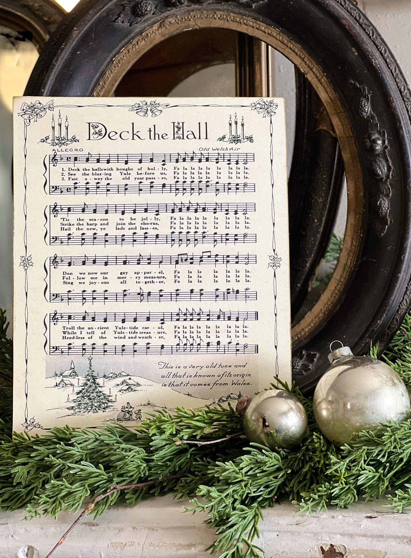 DECK THE HALLS Sign Wood Vintage Sheet Music Carol Christmas Decor Poster Farmhouse Decor Book Page Wall Art