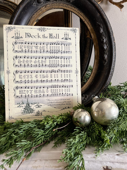 DECK THE HALLS Sign Wood Vintage Sheet Music Carol Christmas Decor Poster Farmhouse Decor Book Page Wall Art