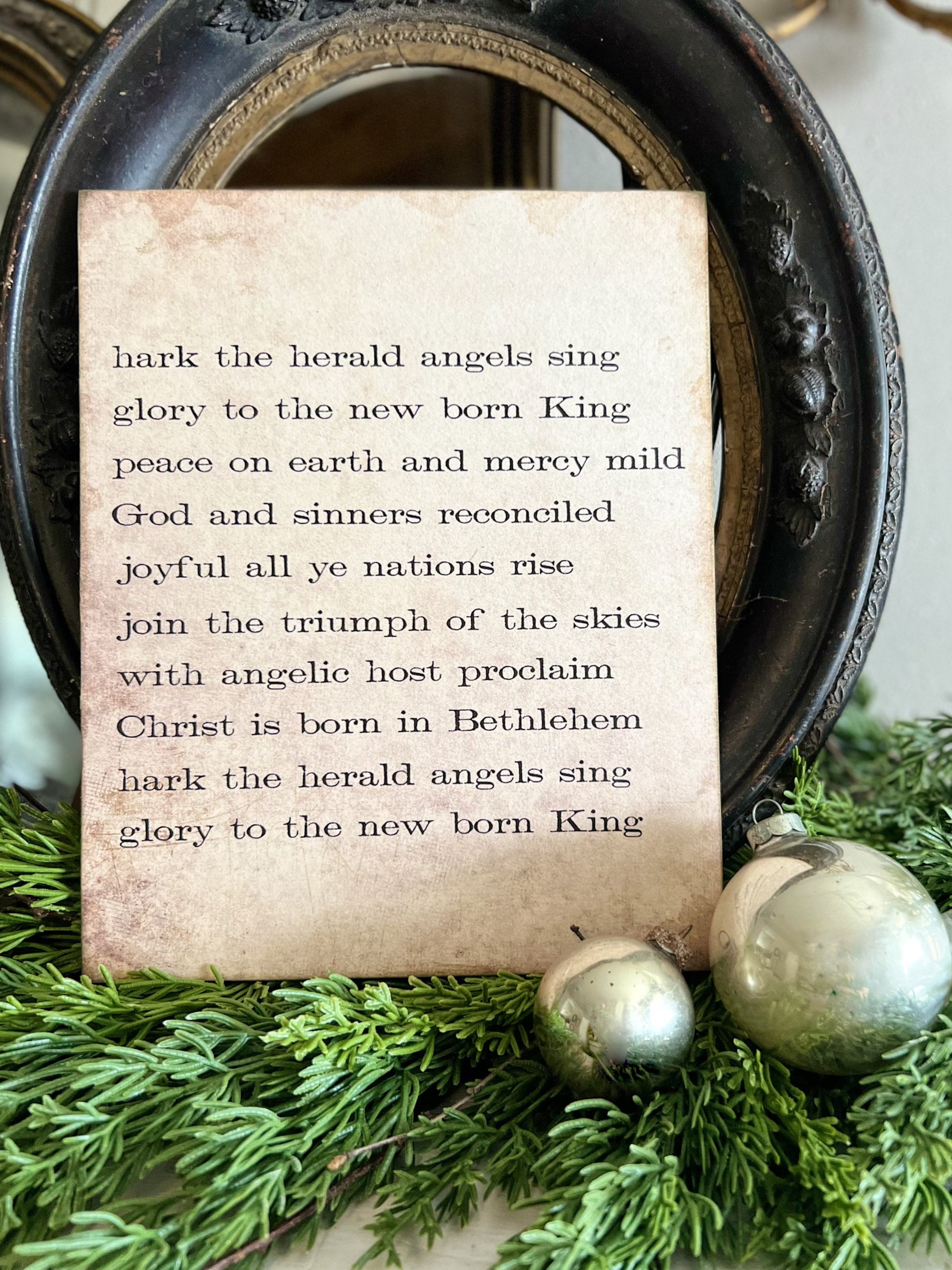 Hark The Herald Angels Sing Sign Wood Vintage Christmas Decor Mounted Farmhouse Decor Book Page Primitive