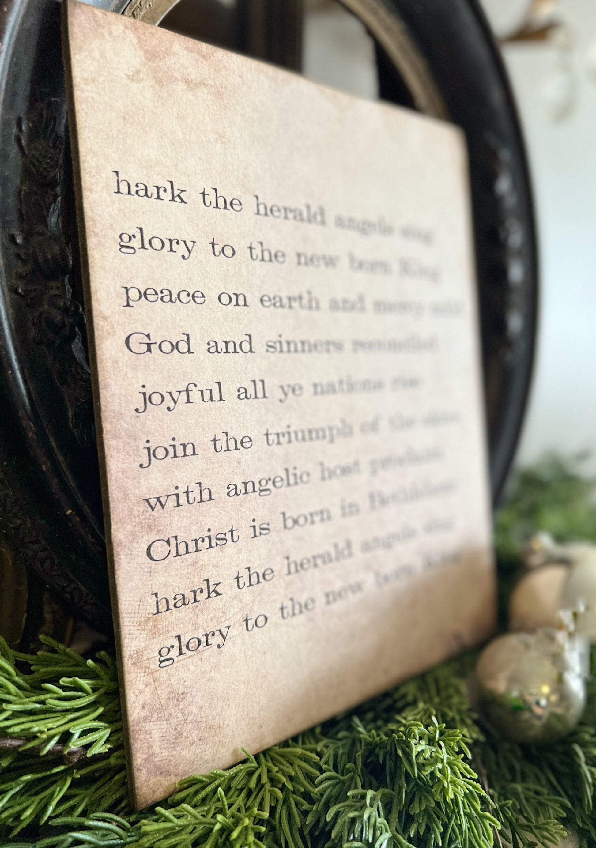 Hark The Herald Angels Sing Sign Wood Vintage Christmas Decor Mounted Farmhouse Decor Book Page Primitive