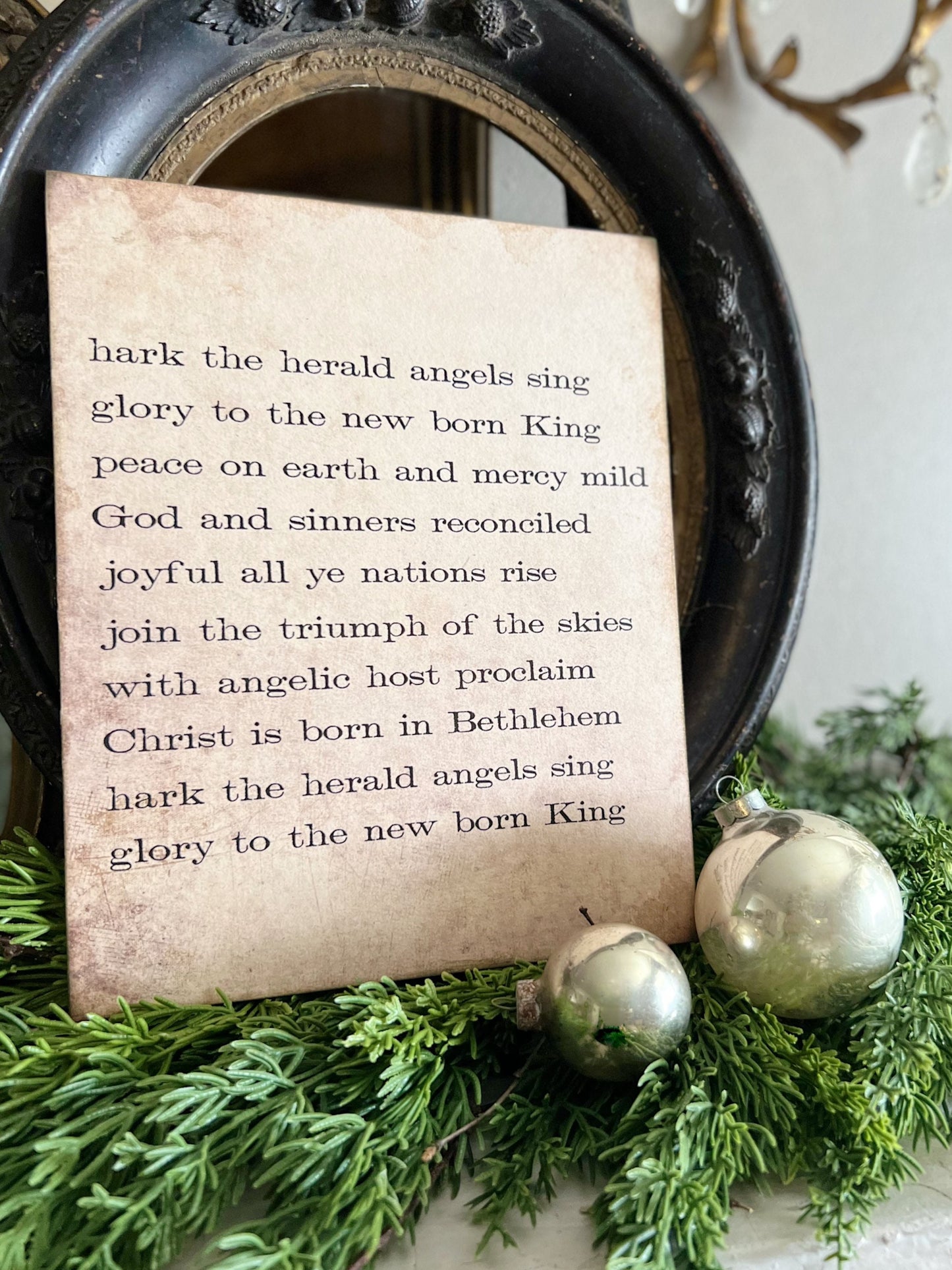 Hark The Herald Angels Sing Sign Wood Vintage Christmas Decor Mounted Farmhouse Decor Book Page Primitive