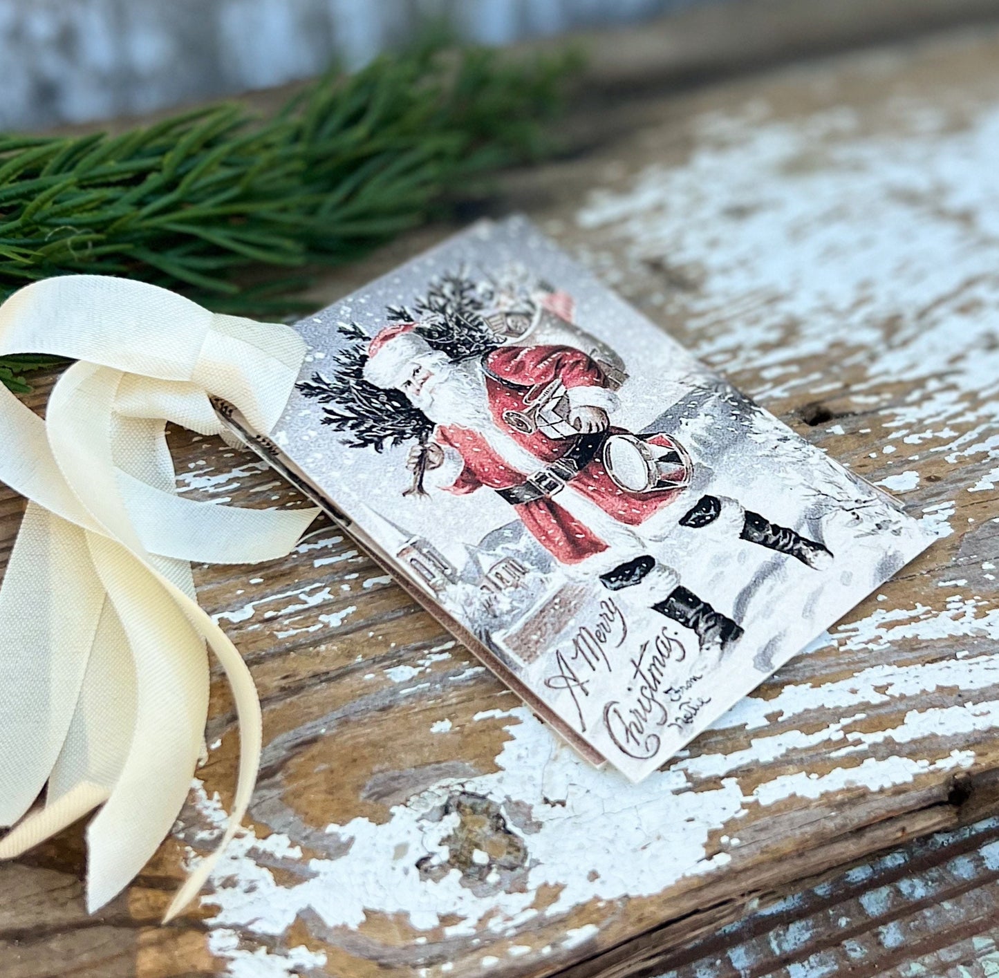 Christmas Vintage Gift Tags Old World SANTA CLAUS St Nick Farmhouse Christmas Decor Card French Shabby Gift Wrap