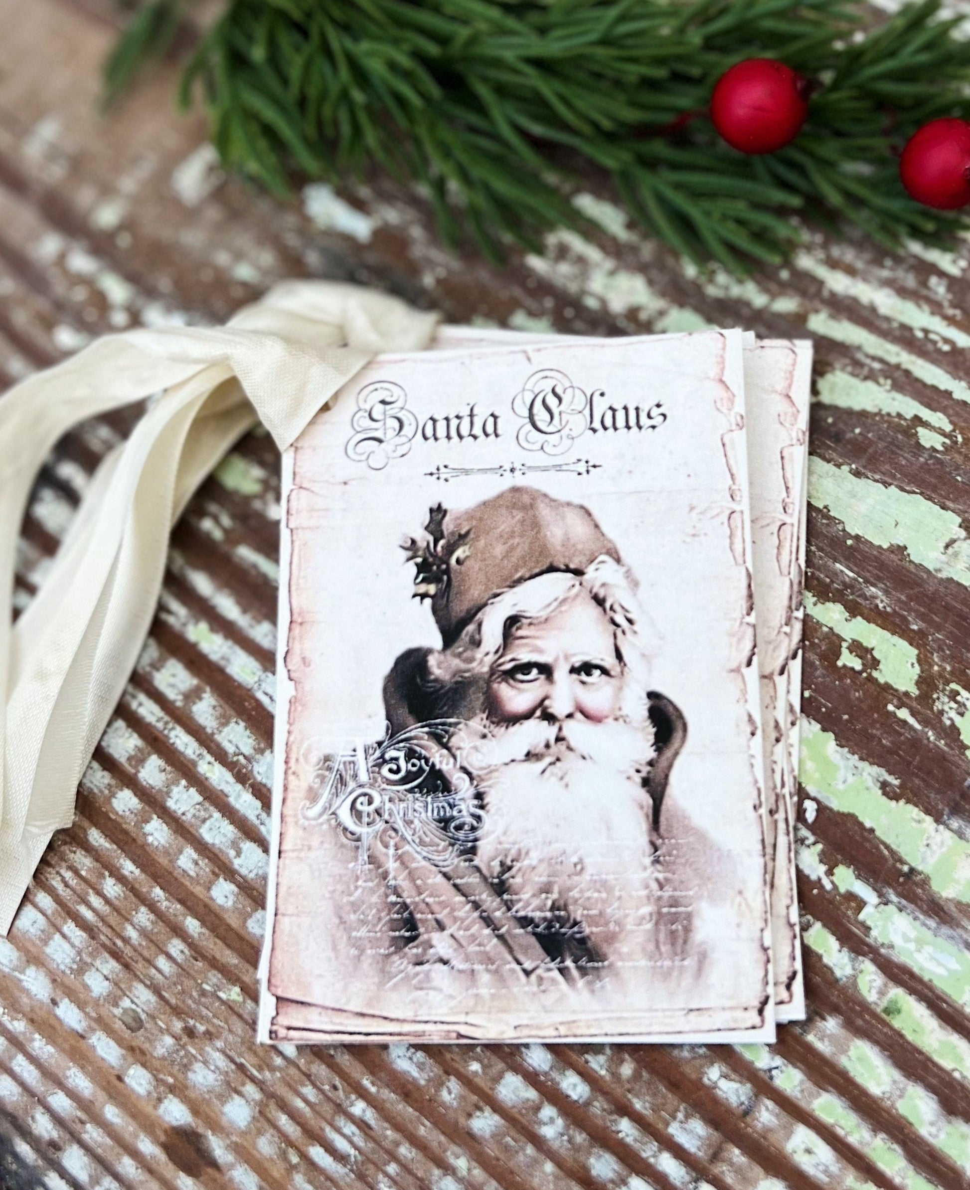 Christmas Gift Tags Vintage SANTA CLAUS Old Farmhouse Christmas Decor Christmas Card French Shabby Gift Wrap