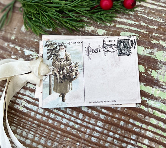 Christmas Gift Tags Vintage SANTA POST CARD Farmhouse Decor Card French Shabby Gift Wrap Christmas Tree Ornament