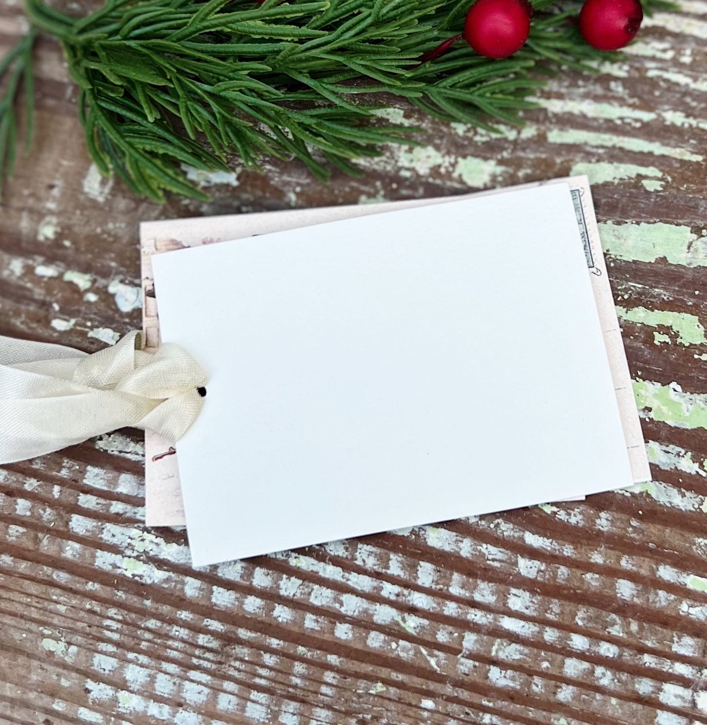 Christmas Gift Tags Vintage SANTA with Reindeer Sled Post Card Farmhouse Decor Card French Shabby Gift Wrap Christmas Tree Ornament