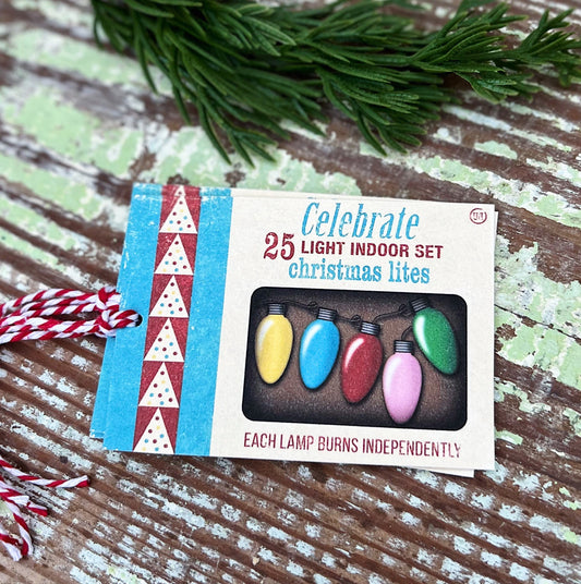 Christmas Gift Tags CELEBRATE LITES Vintage Lights Retro Farmhouse Decor Gift Wrap Primitive Christmas Favor