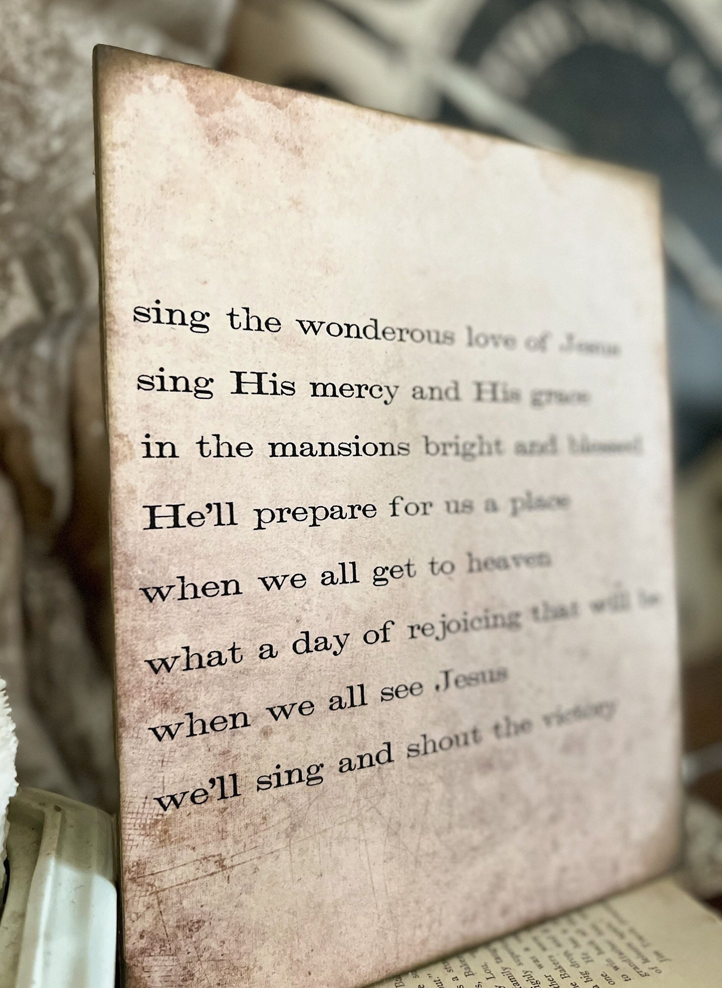 When We All GET TO HEAVEN Art Hymn Sign Wood Vintage Farmhouse Decor Poster Mounted Book Page Hymnal Bible Verse Scripture Sign Wall