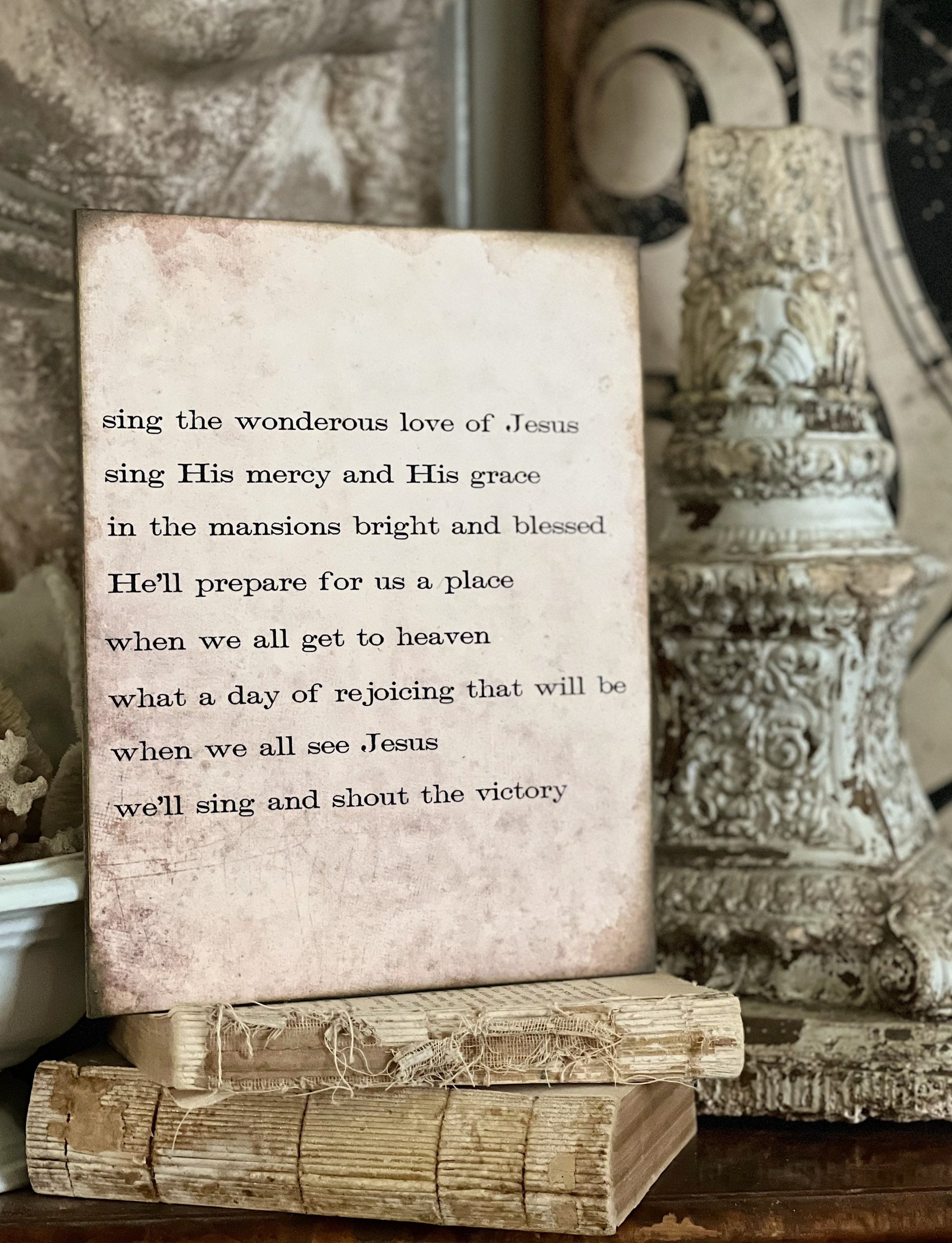 When We All GET TO HEAVEN Art Hymn Sign Wood Vintage Farmhouse Decor Poster Mounted Book Page Hymnal Bible Verse Scripture Sign Wall