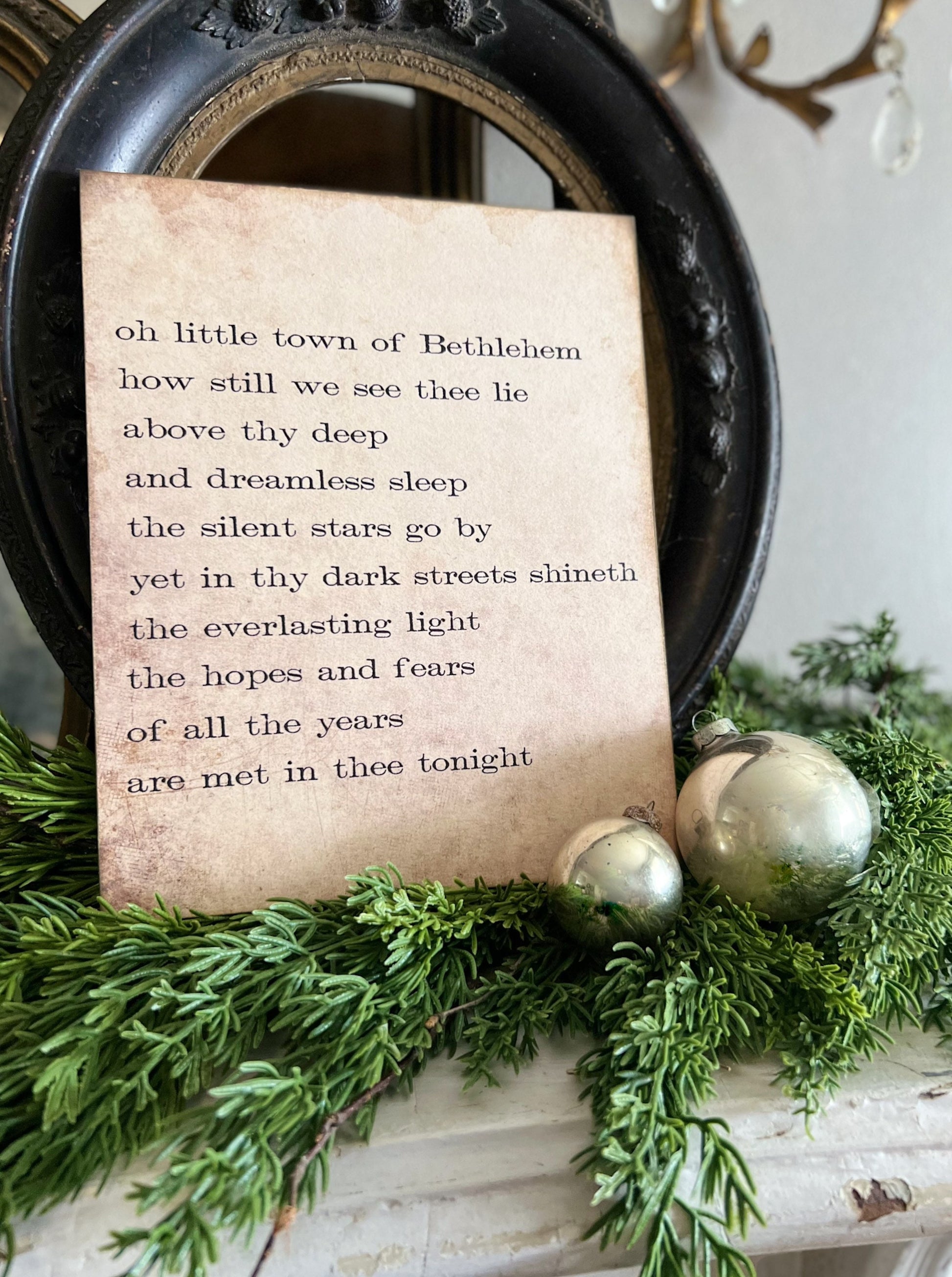 Oh Little Town Of Bethlehem Sign Wood Vintage Christmas Decor Mounted Farmhouse Decor Book Page Primitive