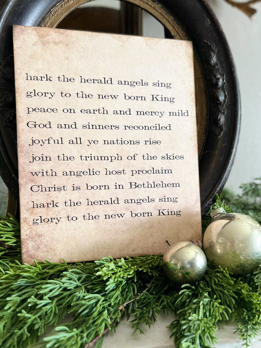 Hark The Herald Angels Sing Sign Wood Vintage Christmas Decor Mounted Farmhouse Decor Book Page Primitive