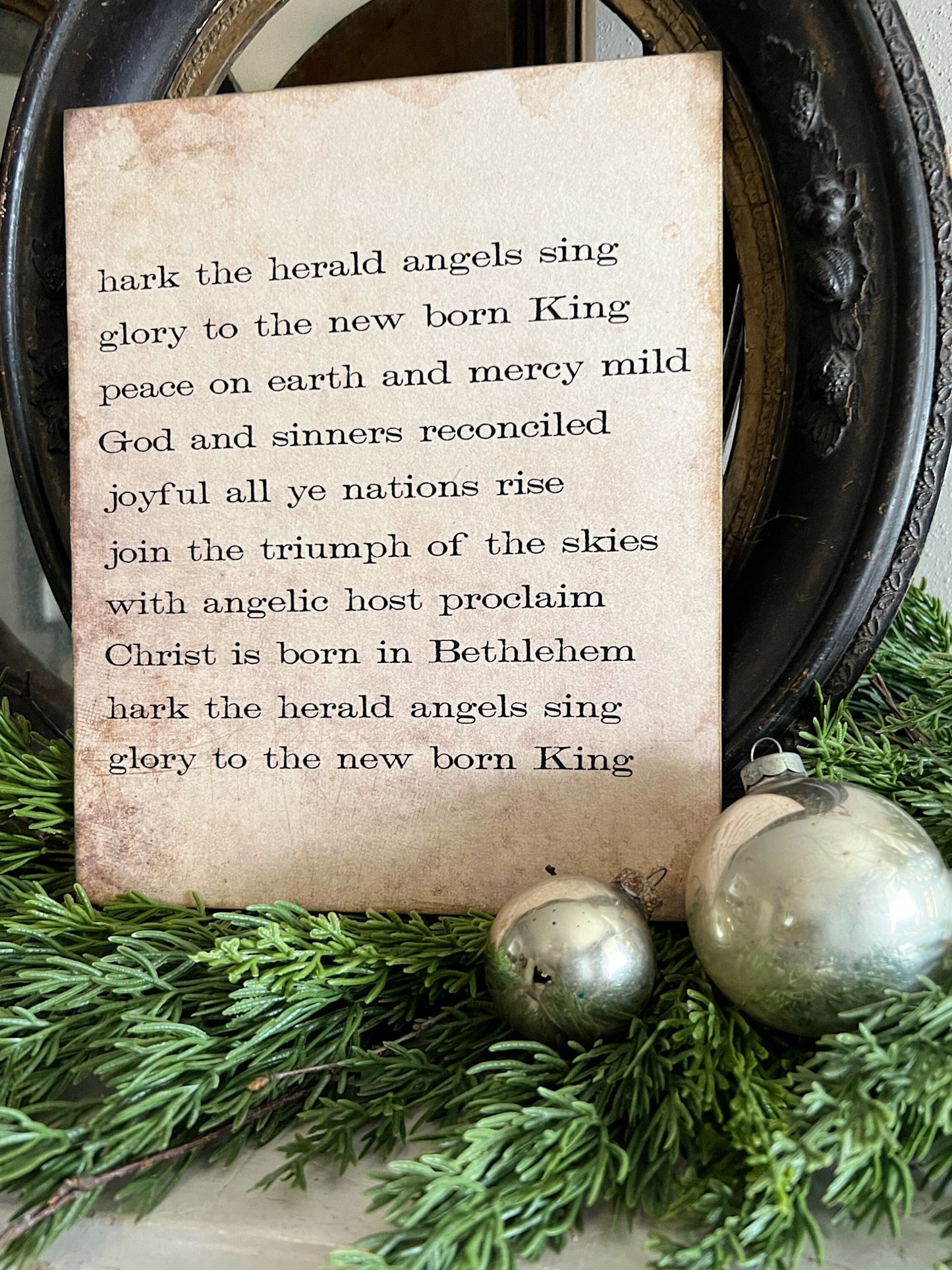 Hark The Herald Angels Sing Sign Wood Vintage Christmas Decor Mounted Farmhouse Decor Book Page Primitive
