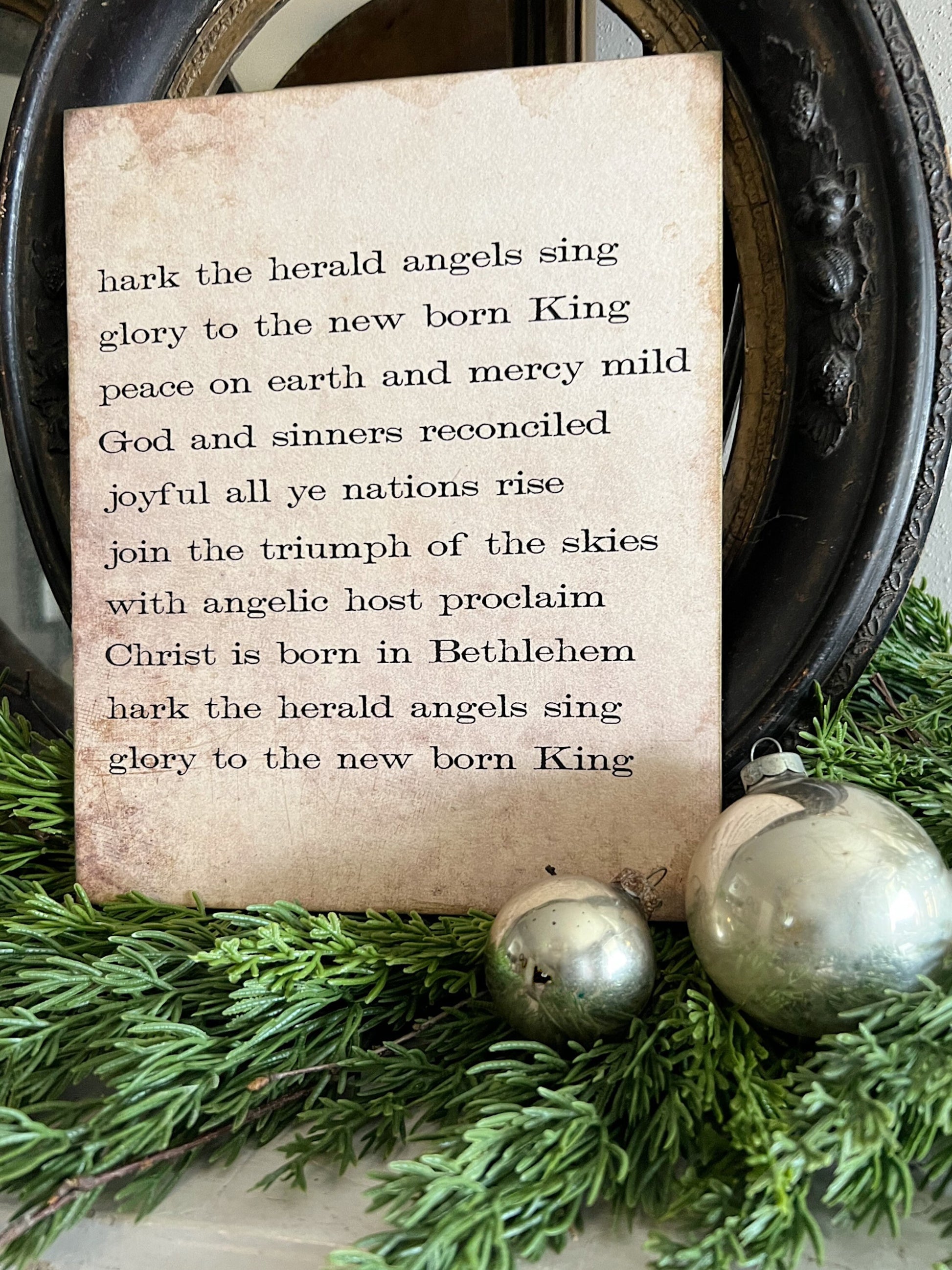 Hark The Herald Angels Sing Sign Wood Vintage Christmas Decor Mounted Farmhouse Decor Book Page Primitive