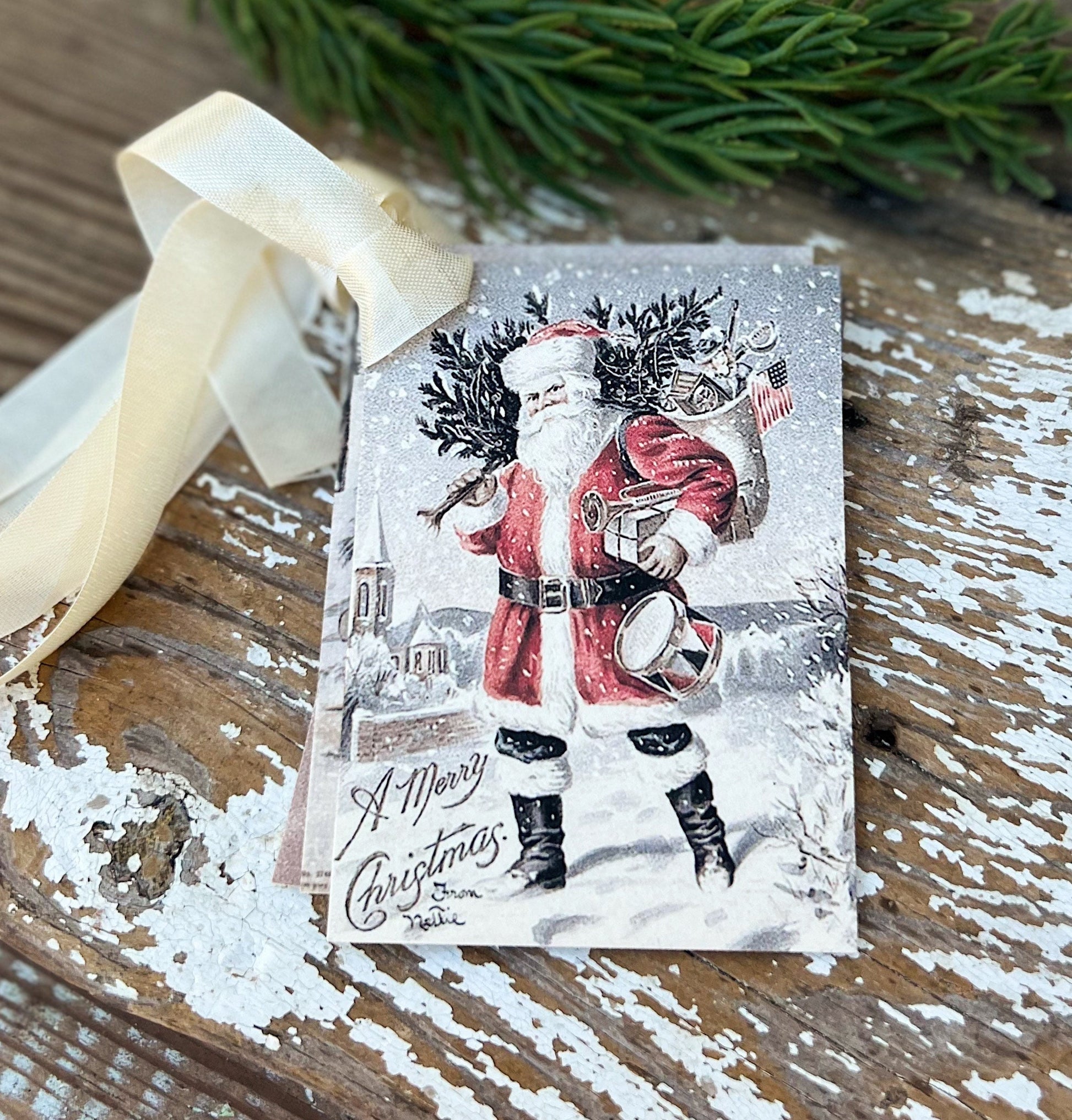 Christmas Vintage Gift Tags Old World SANTA CLAUS St Nick Farmhouse Christmas Decor Card French Shabby Gift Wrap