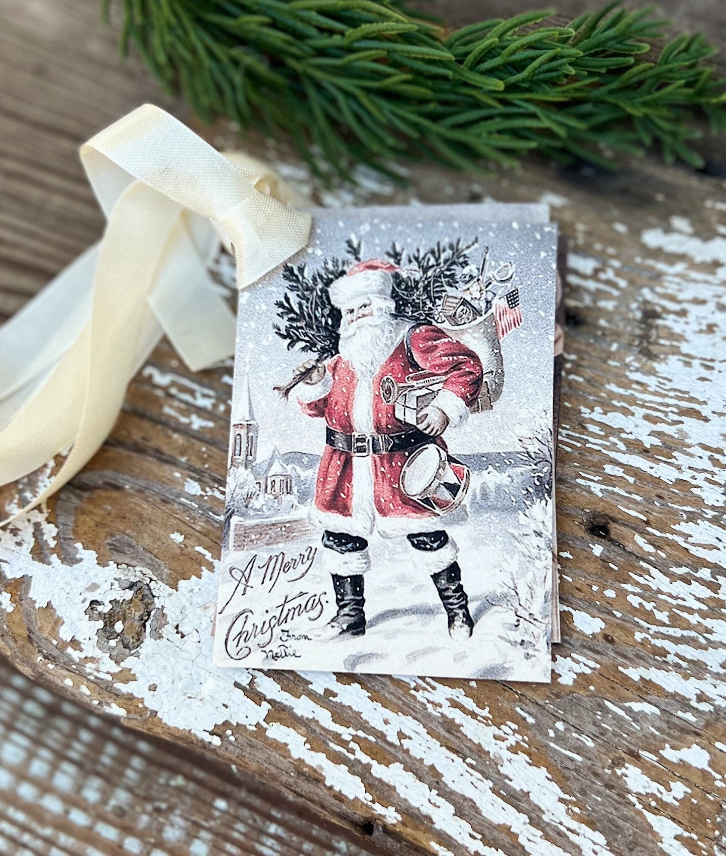 Christmas Vintage Gift Tags Old World SANTA CLAUS St Nick Farmhouse Christmas Decor Card French Shabby Gift Wrap