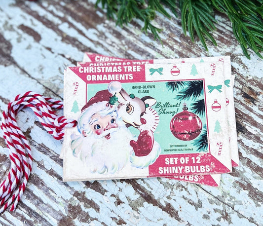 Christmas GIFT TAGS Santa Rudolph Vintage Retro Farmhouse Decor Gift Wrap Primitive Christmas Favor Ornament