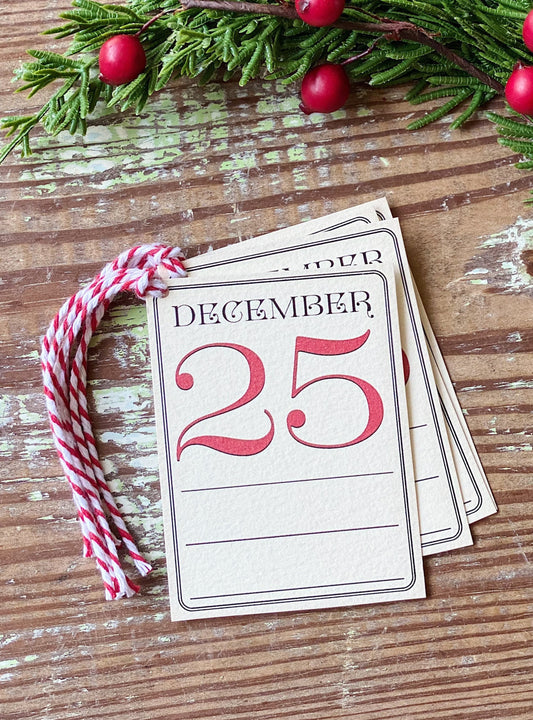Christmas Gift Tags Vintage DECEMBER 25th Red Farmhouse Decor Gift Wrap