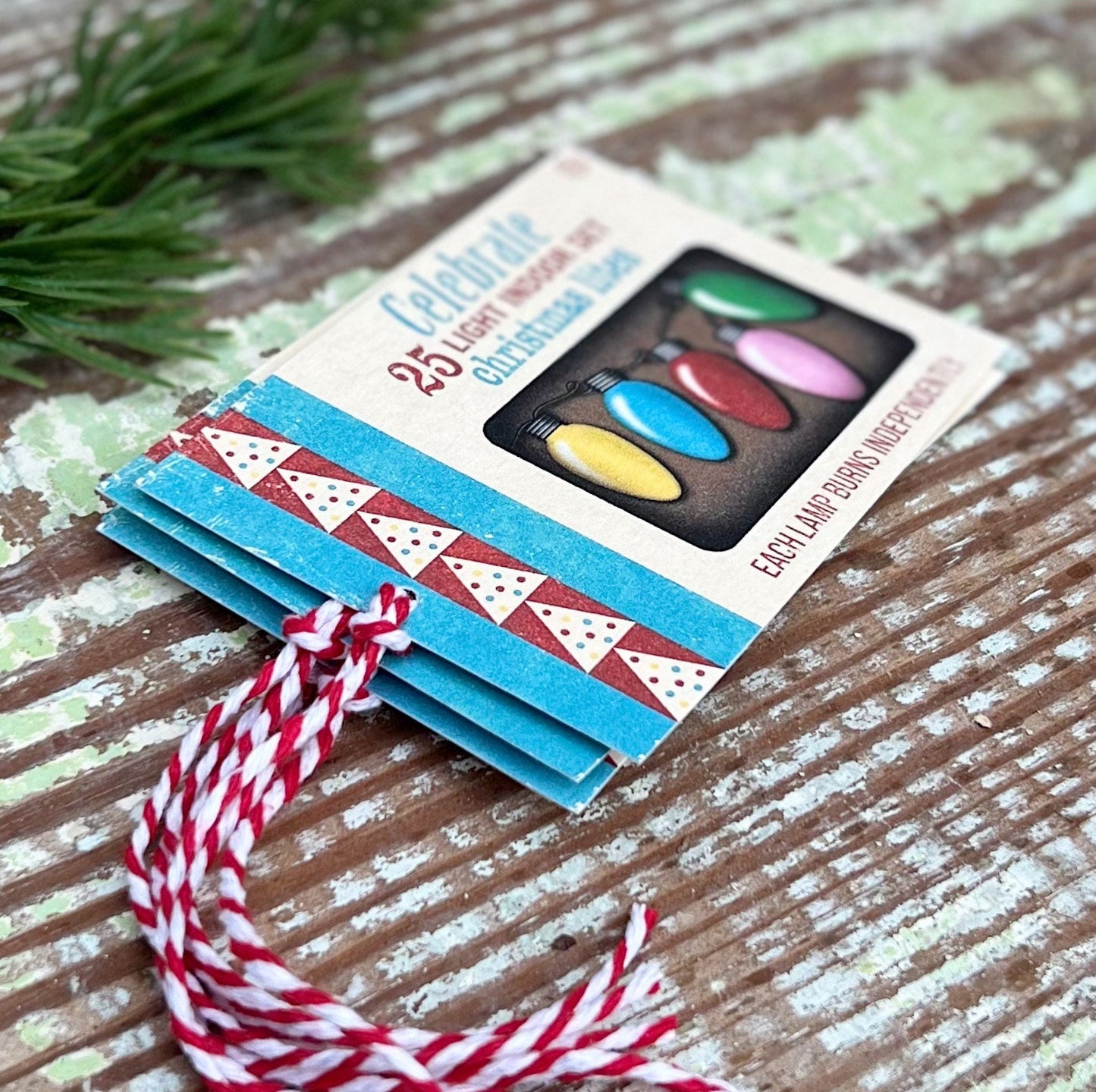 Christmas Gift Tags CELEBRATE LITES Vintage Lights Retro Farmhouse Decor Gift Wrap Primitive Christmas Favor