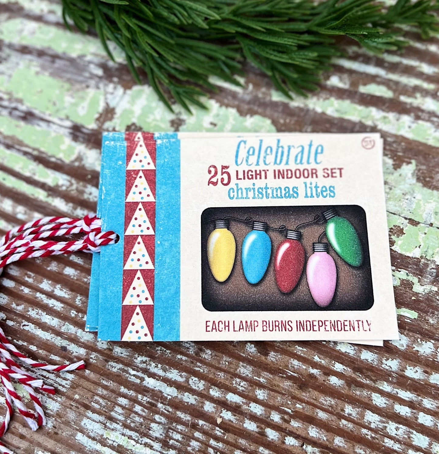 Christmas Gift Tags CELEBRATE LITES Vintage Lights Retro Farmhouse Decor Gift Wrap Primitive Christmas Favor