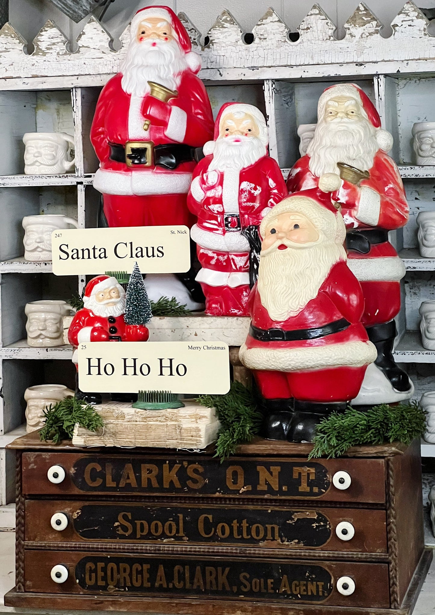 Christmas SANTA Flash Cards LARGE Vintage Inspired Flashcard Set Of 8 Farmhouse Decor Holiday Primitive Retro Christmas