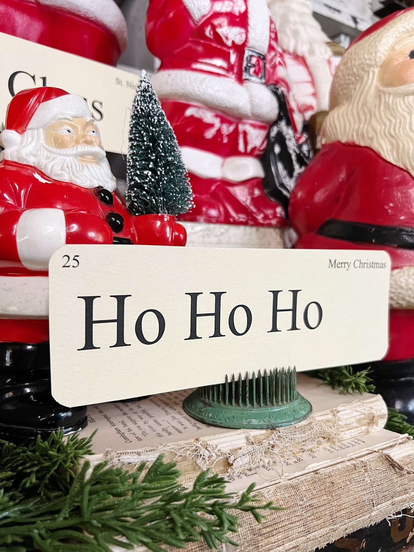 Christmas SANTA Flash Cards LARGE Vintage Inspired Flashcard Set Of 8 Farmhouse Decor Holiday Primitive Retro Christmas