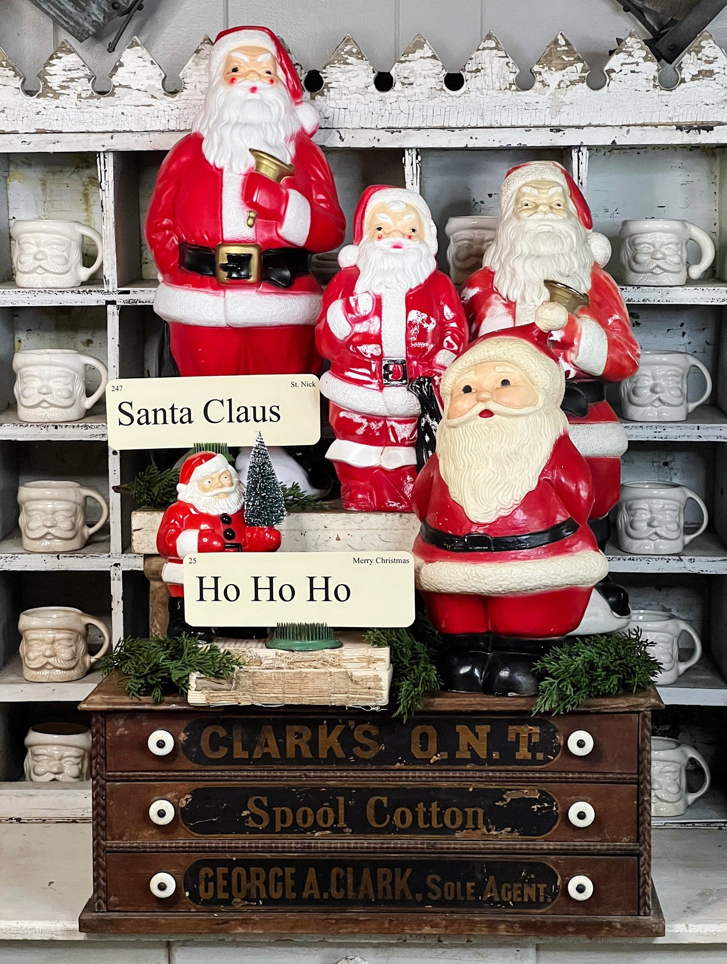 Christmas SANTA Flash Cards LARGE Vintage Inspired Flashcard Set Of 8 Farmhouse Decor Holiday Primitive Retro Christmas