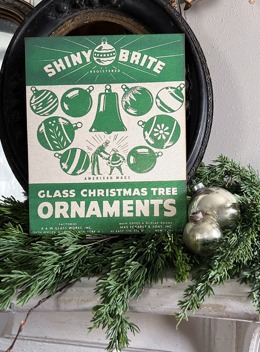 SHINY BRITE ORNAMENTS Wood Sign Green Farmhouse Christmas Decor Vintage Ornament Advertising Sign Wall Art Print