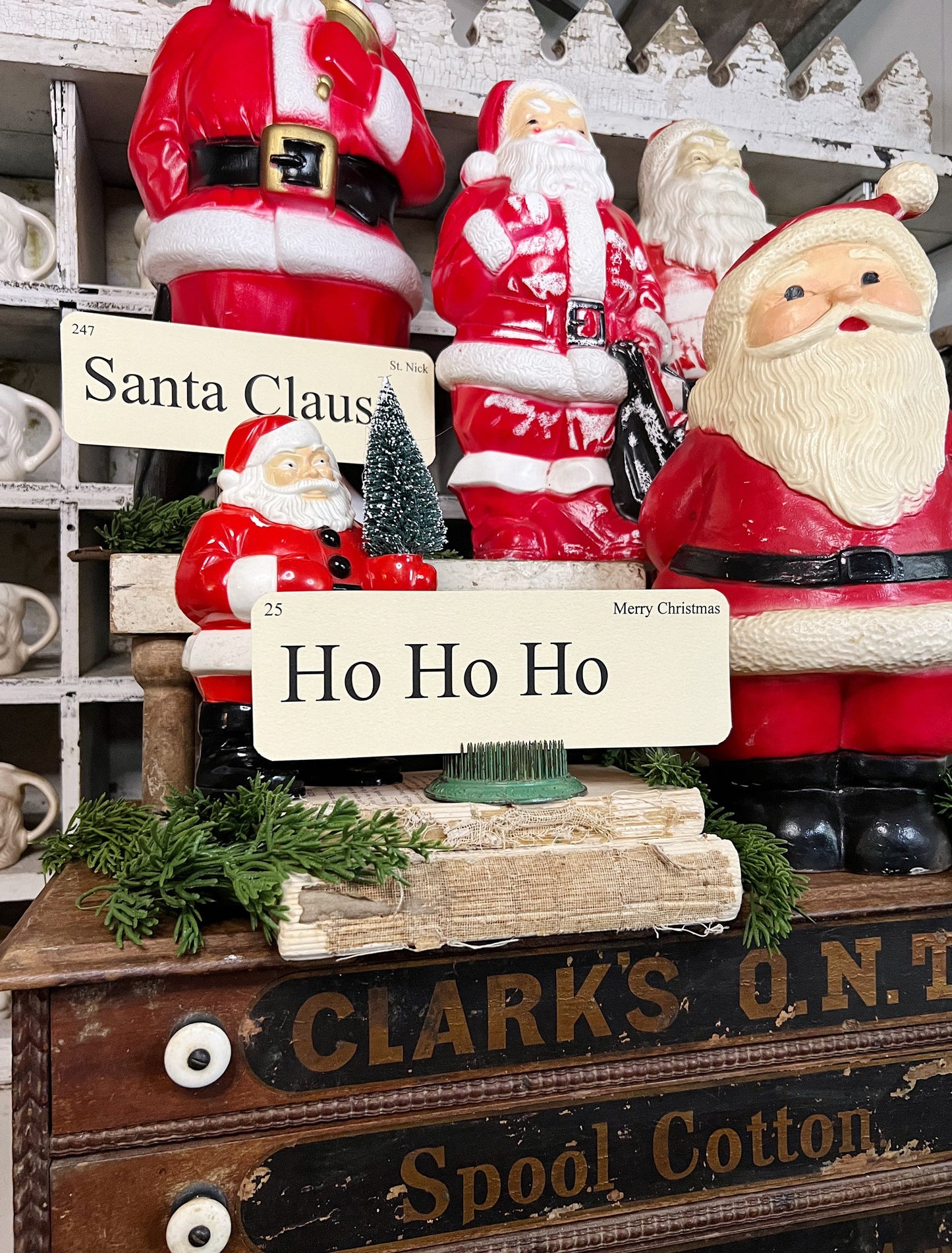 Christmas SANTA Flash Cards LARGE Vintage Inspired Flashcard Set Of 8 Farmhouse Decor Holiday Primitive Retro Christmas