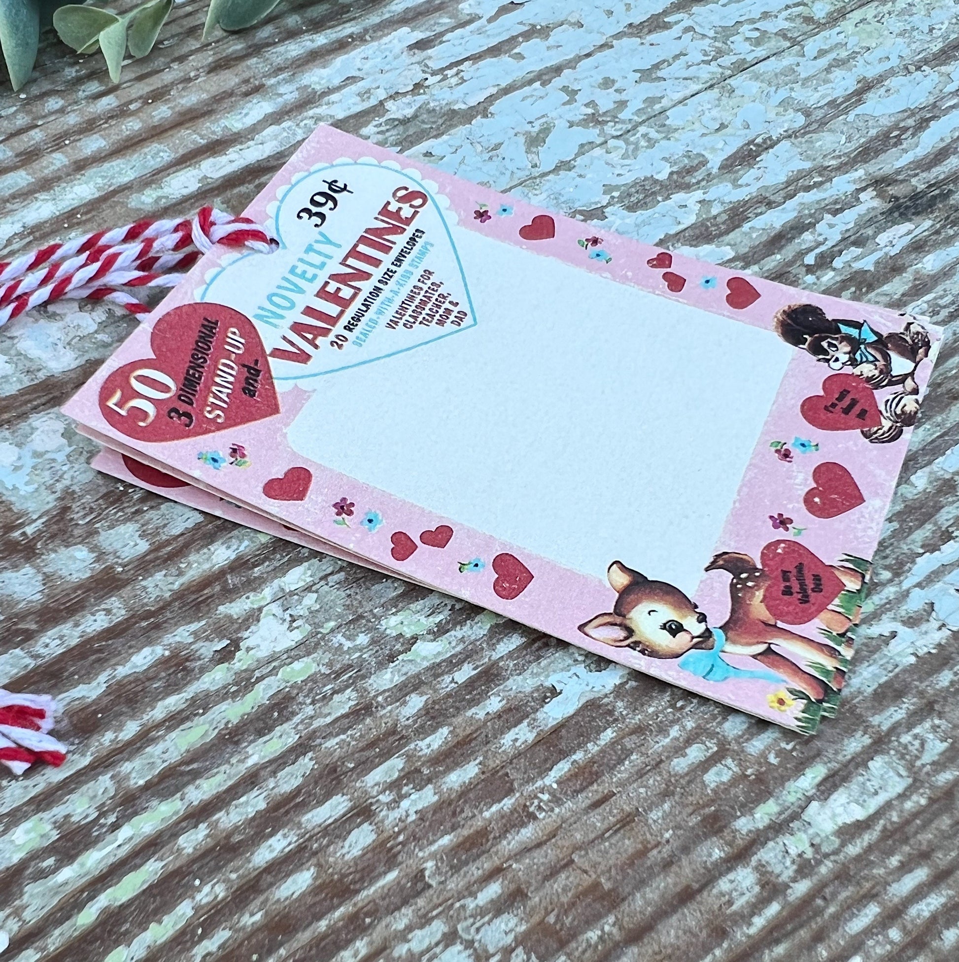 Valentine Retro DEER Vintage Gift Tags Red Cards Farmhouse Decor Shabby Set Of 8