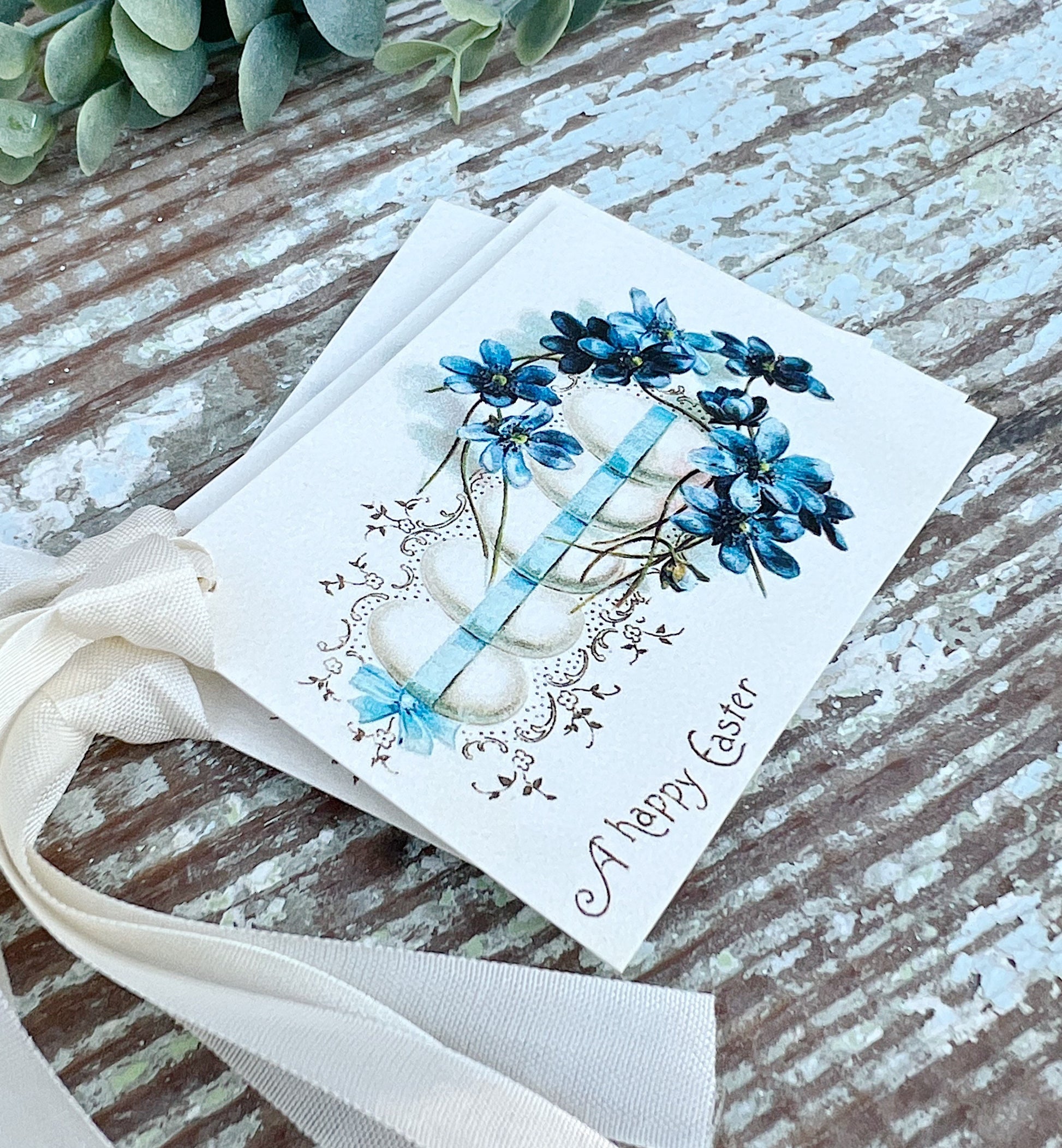 A HAPPY EASTER Vintage Gift Tags Basket Eggs French Farmhouse Decor Card Shabby Set Of 8