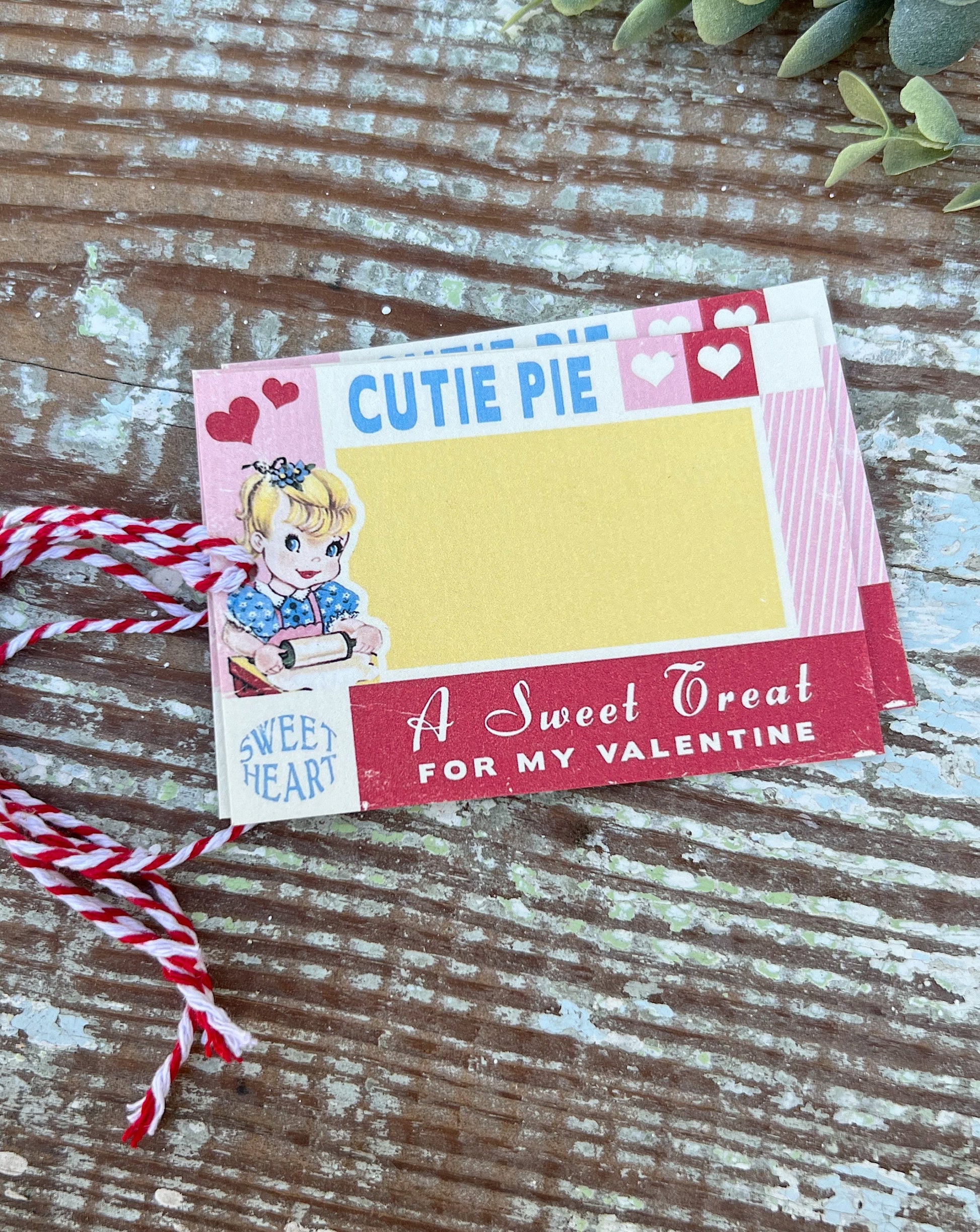 Valentine Retro CUTIE PIE Vintage Gift Tags Red Cards Farmhouse Decor Shabby Set Of 8