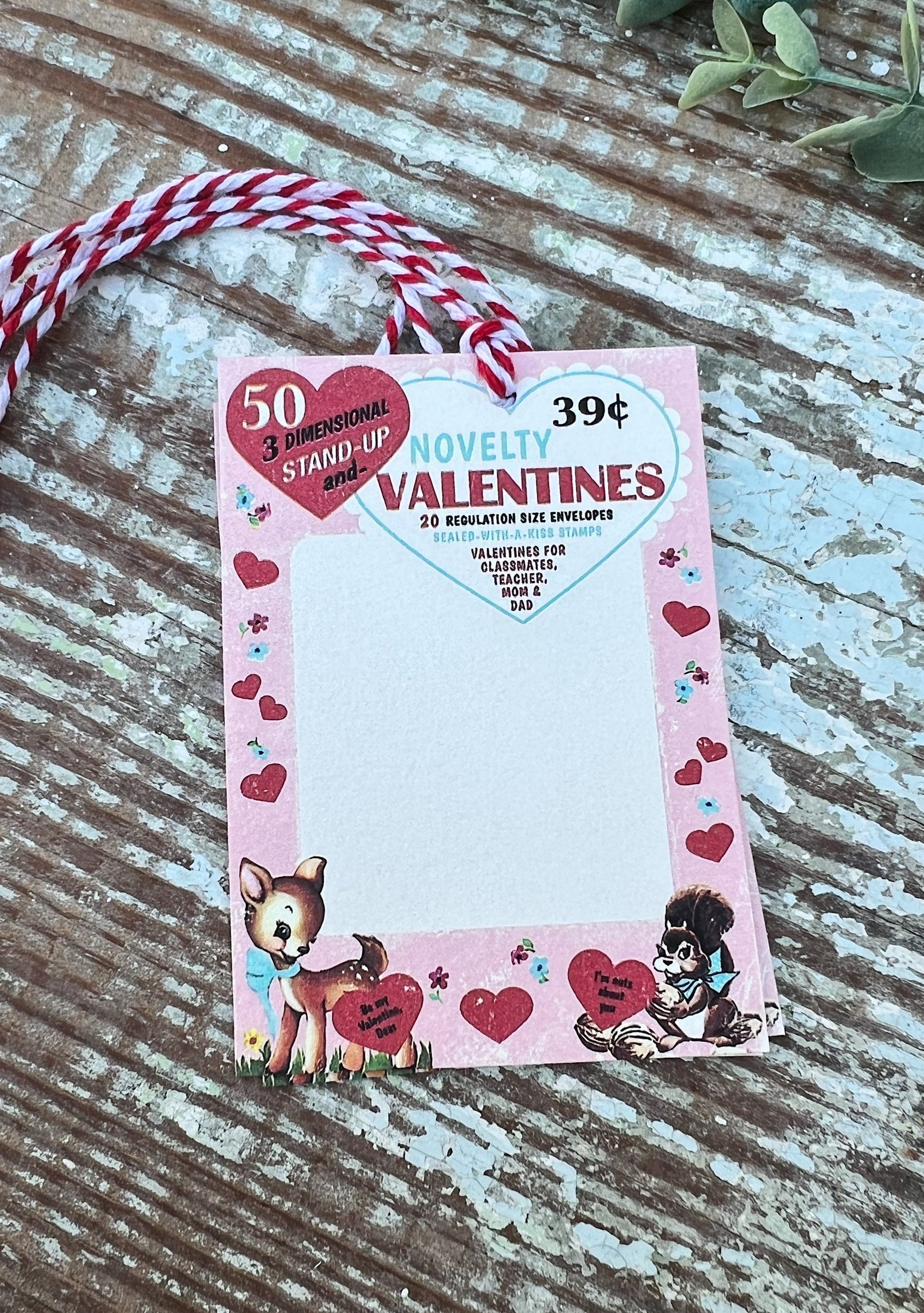 Valentine Retro DEER Vintage Gift Tags Red Cards Farmhouse Decor Shabby Set Of 8