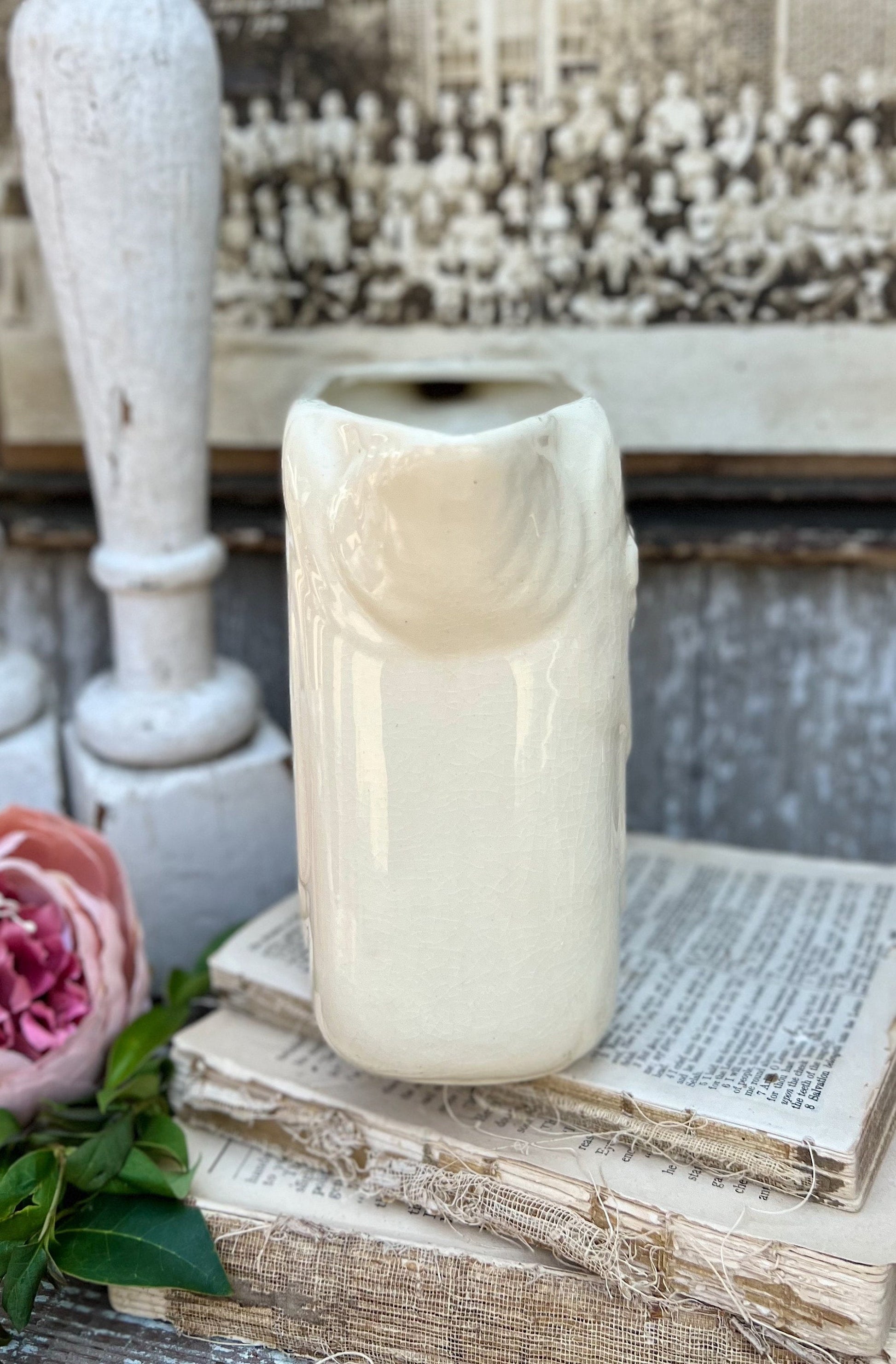 Antique Creamy White Ironstone Pitcher STRAWBERRY Farmhouse Decor