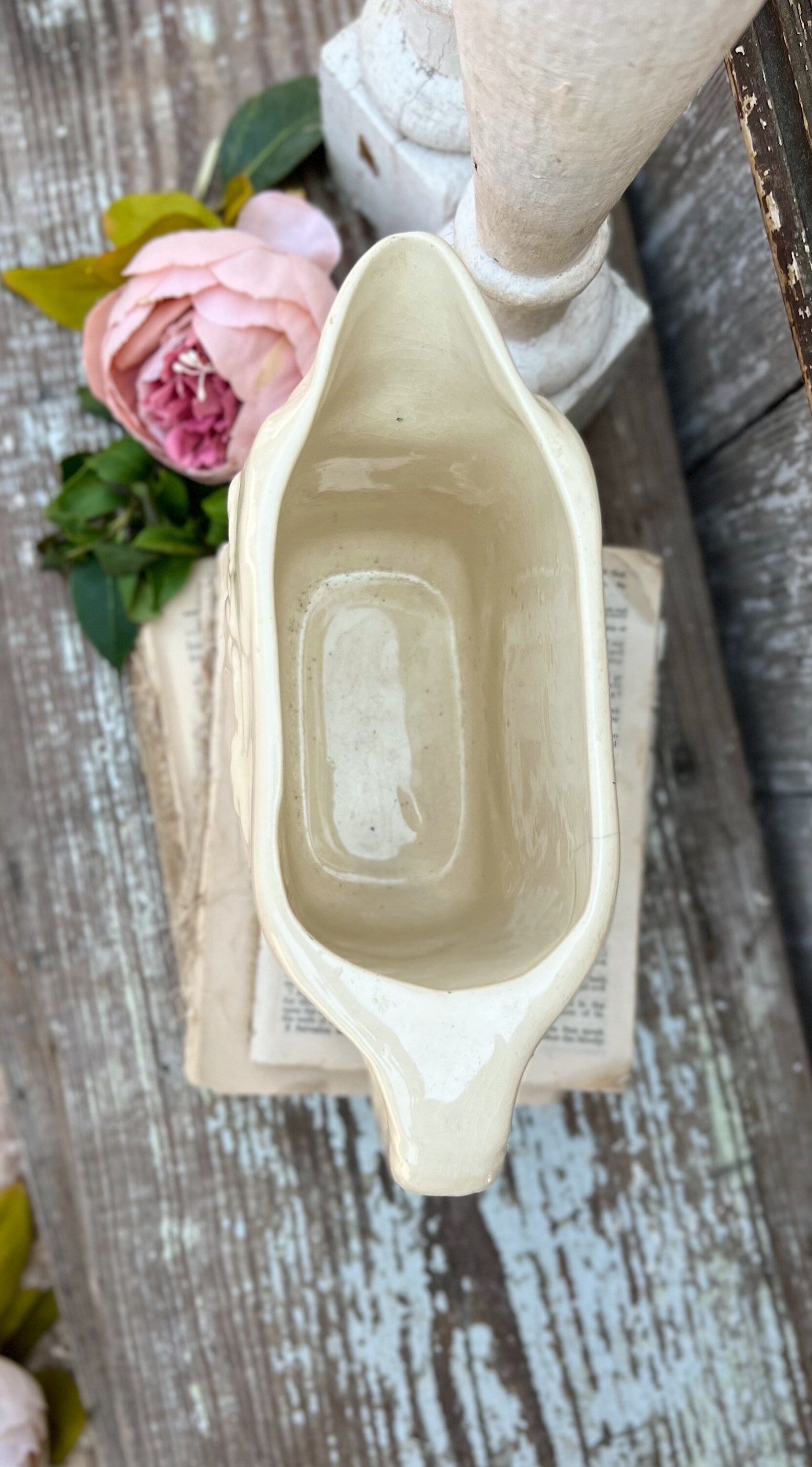 Antique Creamy White Ironstone Pitcher STRAWBERRY Farmhouse Decor