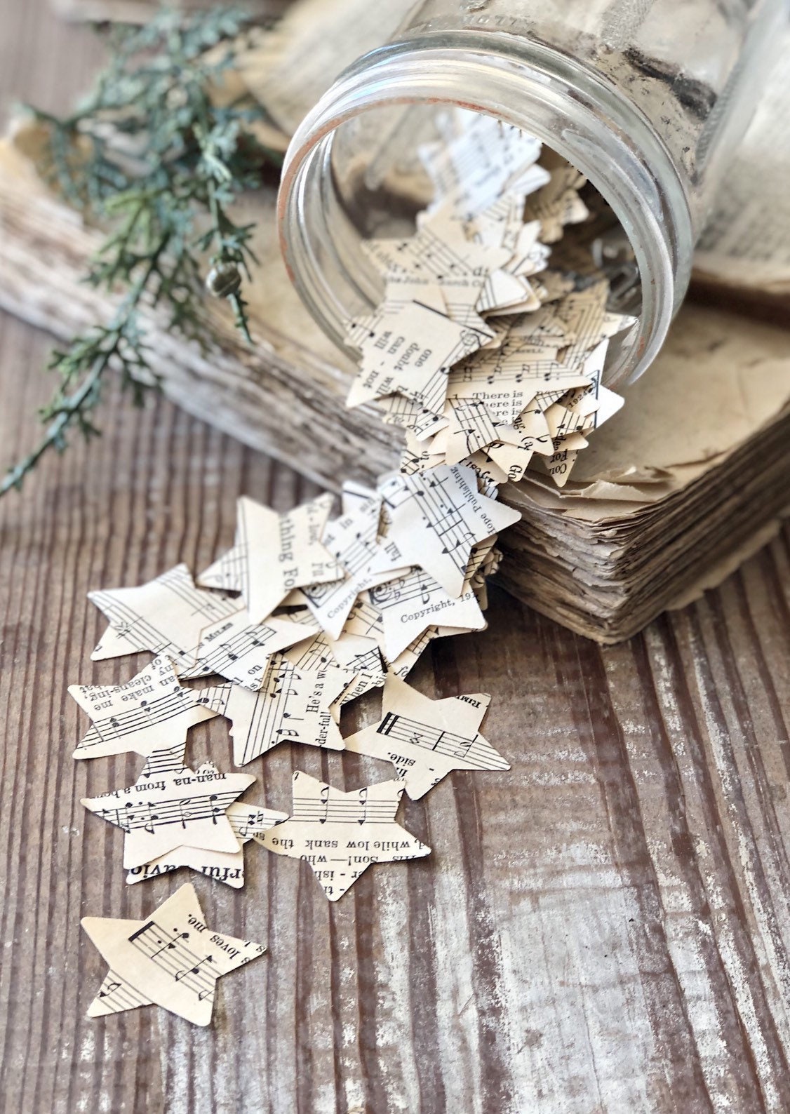 Vintage Sheet Music Star Confetti: Americana Holiday Decor, 200 Stars