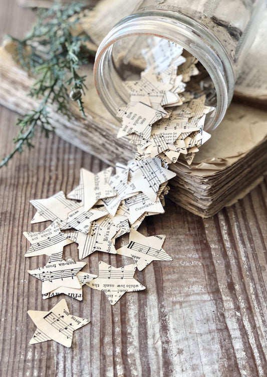 Vintage Sheet Music Star Confetti: Americana Holiday Decor, 200 Stars
