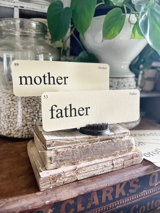 FAMILY Flash Cards LARGE Vintage Inspired Word Flashcard SET Of 8 Farmhouse Spring Decor Party Favor Banner