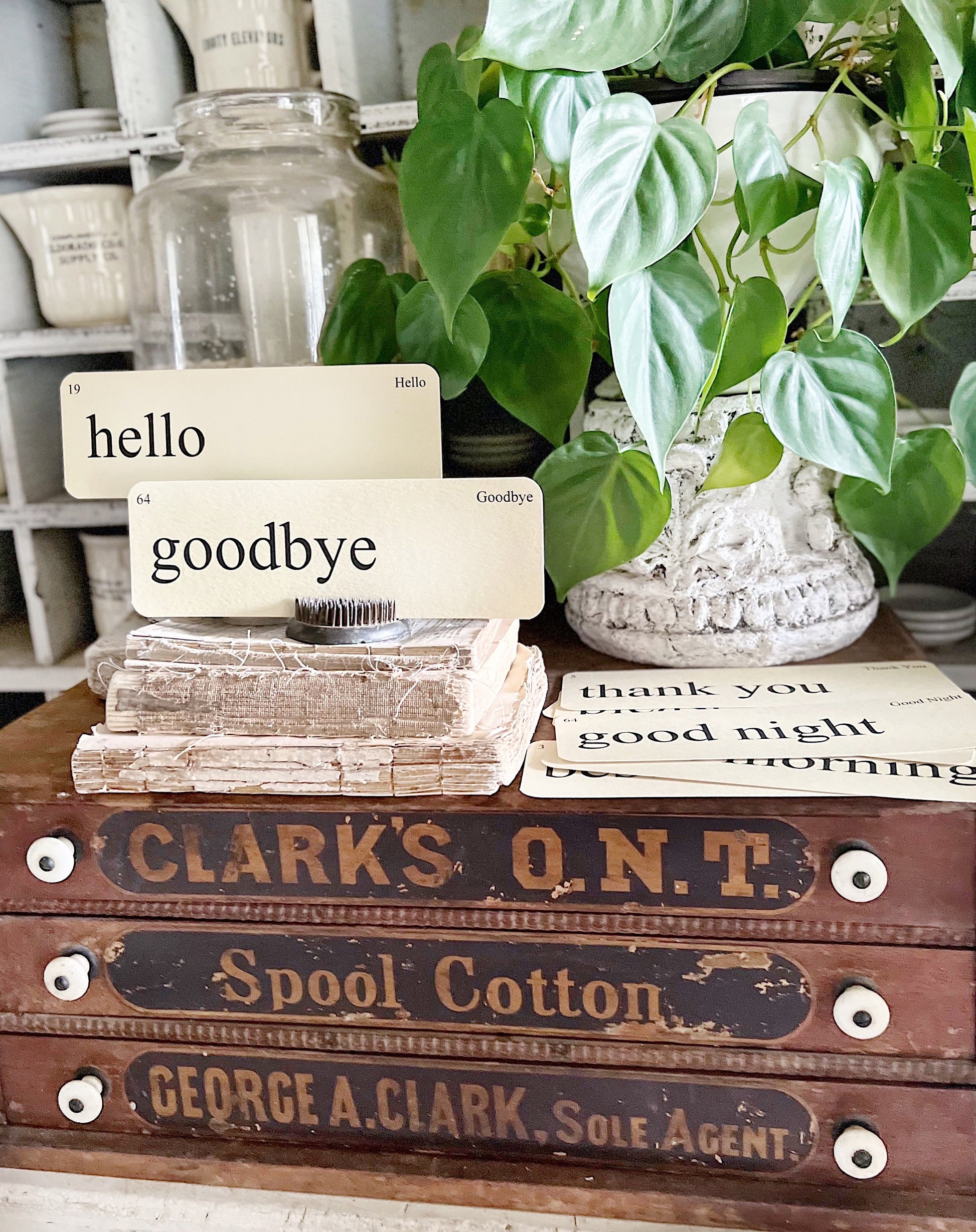 GREETINGS Flash Cards LARGE Vintage Inspired Word Flashcard SET Of 8 Farmhouse Decor Party Favor Banner