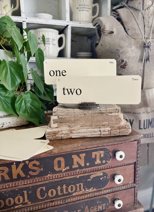 NUMBERS Flash Cards LARGE Vintage Inspired Word Flashcard SET of 10 Farmhouse Decor Cottage Party Favor Banner