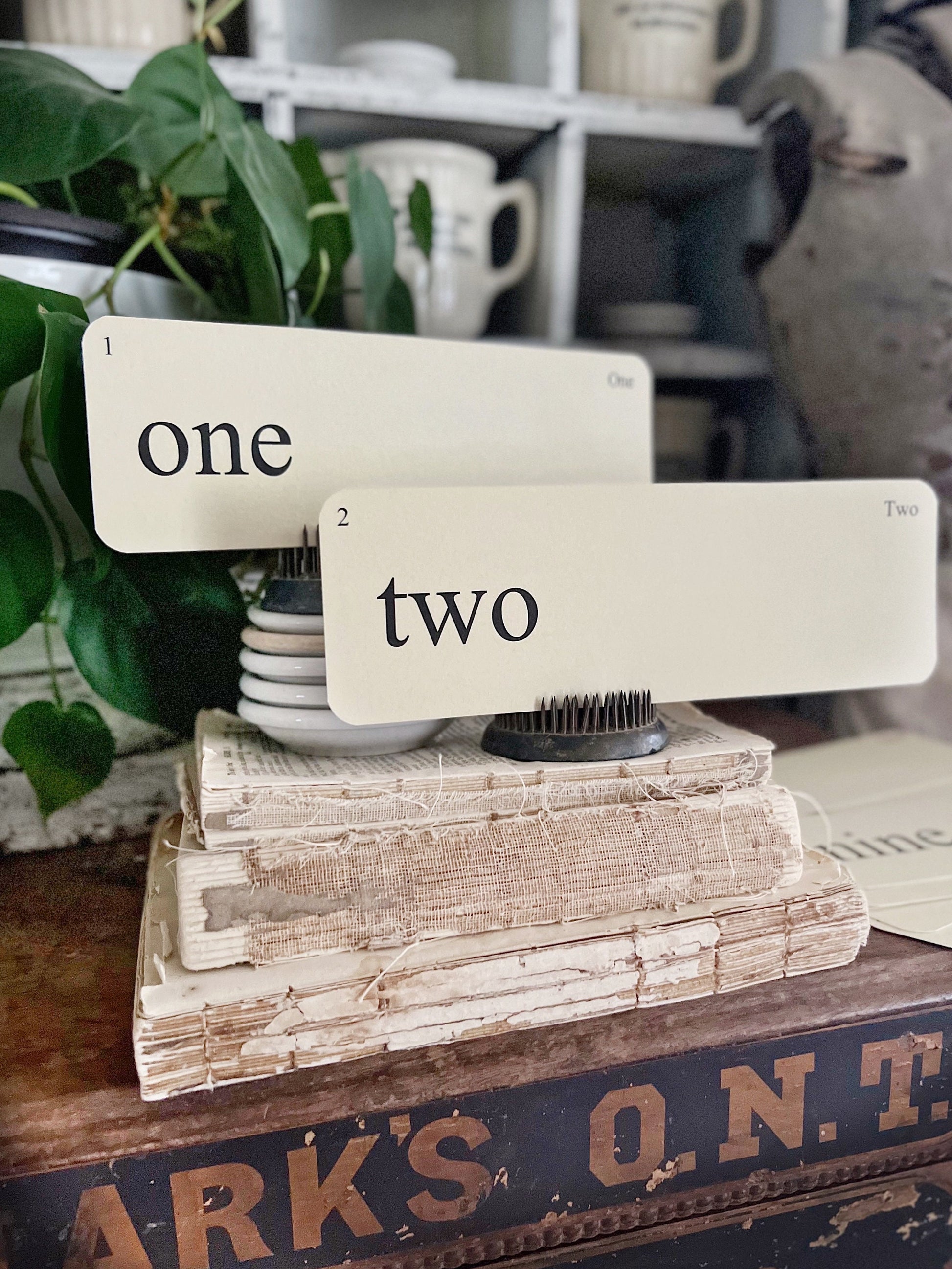 NUMBERS Flash Cards LARGE Vintage Inspired Word Flashcard SET of 10 Farmhouse Decor Cottage Party Favor Banner