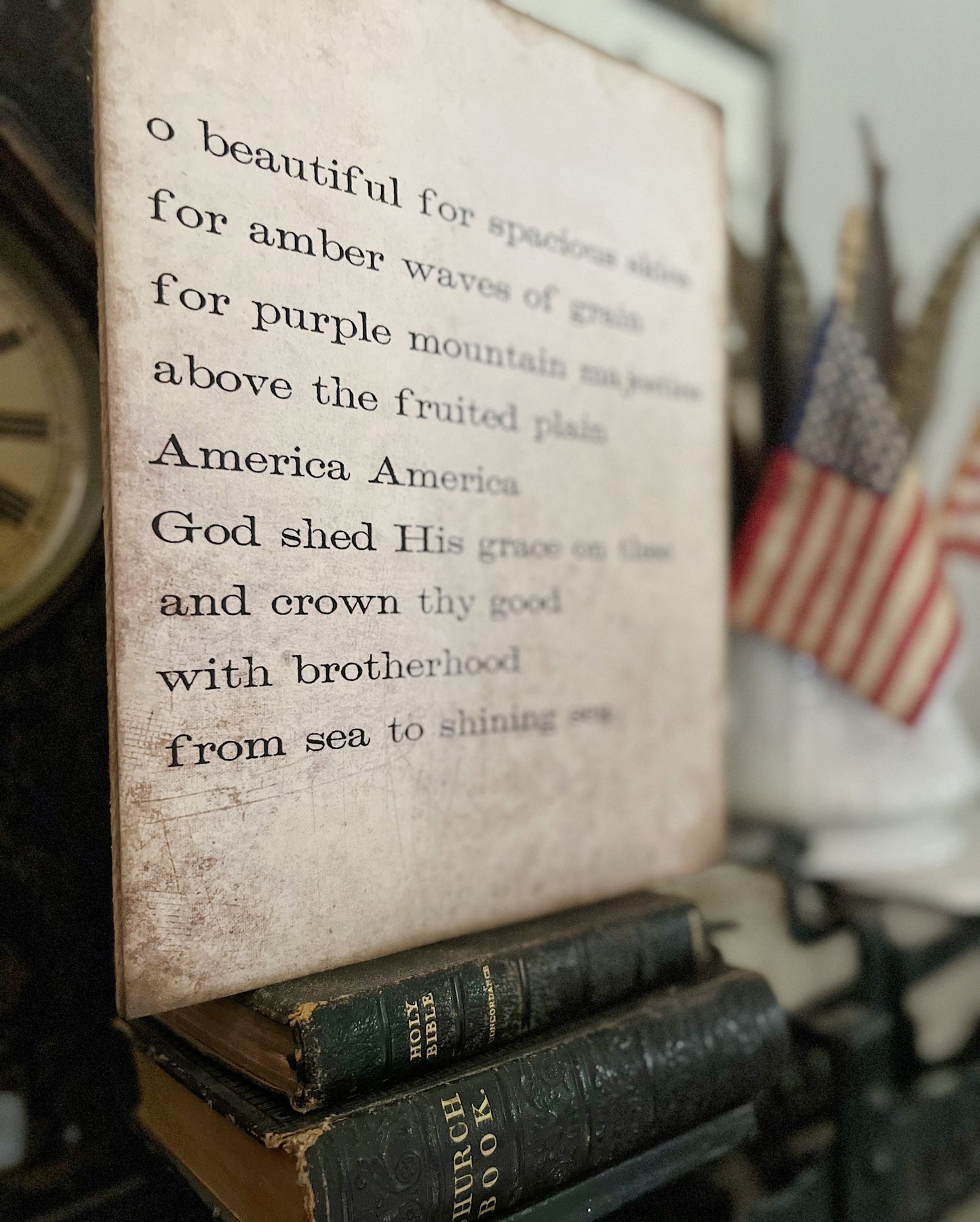 AMERICA The BEAUTIFUL Sign Americana Patriotic Decor Mounted Farmhouse Book Page Primitive Wood Sign USA Fourth July