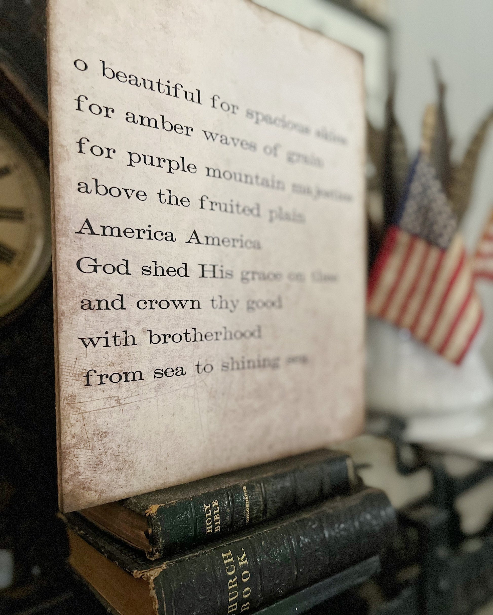 AMERICA The BEAUTIFUL Sign Americana Patriotic Decor Mounted Farmhouse Book Page Primitive Wood Sign USA Fourth July