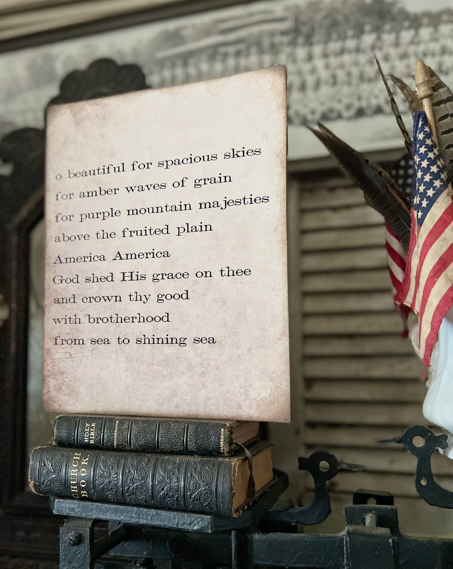 AMERICA The BEAUTIFUL Sign Americana Patriotic Decor Mounted Farmhouse Book Page Primitive Wood Sign USA Fourth July