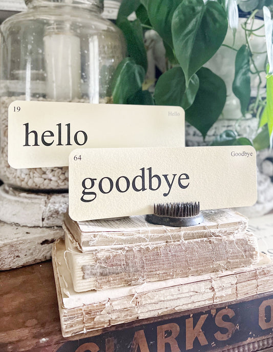 GREETINGS Flash Cards LARGE Vintage Inspired Word Flashcard SET Of 8 Farmhouse Decor Party Favor Banner