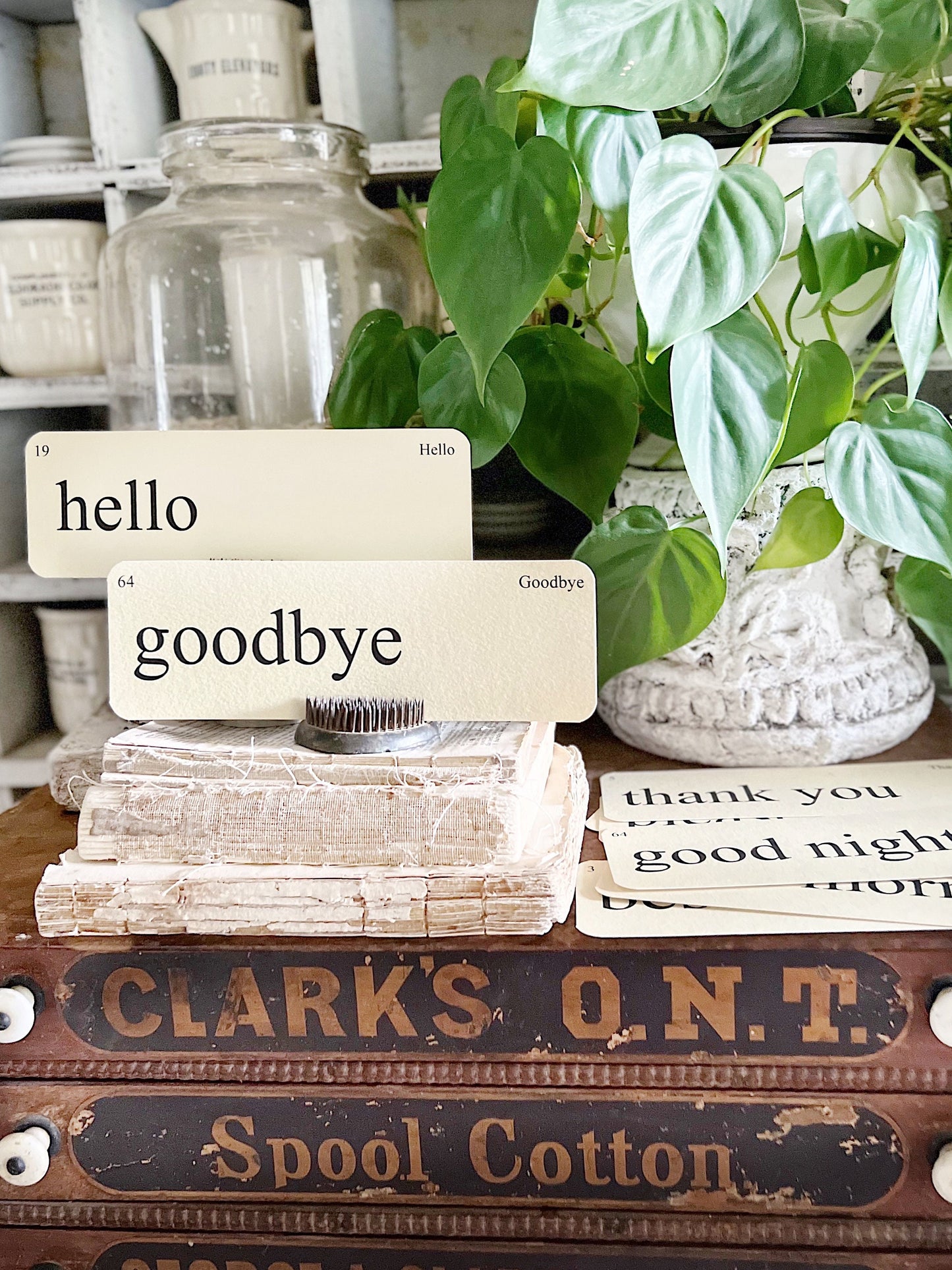 GREETINGS Flash Cards LARGE Vintage Inspired Word Flashcard SET Of 8 Farmhouse Decor Party Favor Banner