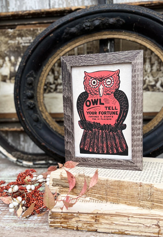 HALLOWEEN OWL Sign Frame Farmhouse Vintage Retro Print Decor Barn Wood Rustic Primitive Framed