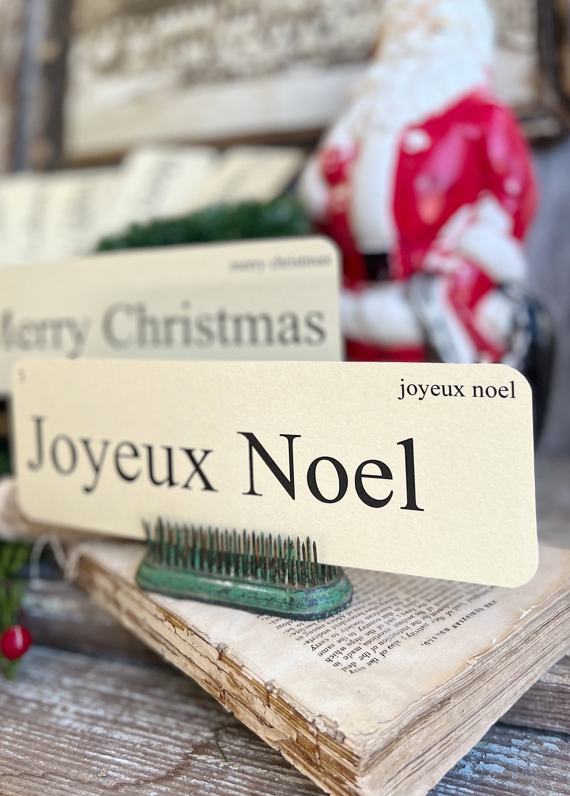 CHRISTMAS GREETINGS Flash Cards LARGE Vintage Inspired Word Flashcard Set Of 8 Farmhouse Decor Holiday Primitive Joyeux Noel Merry Bright